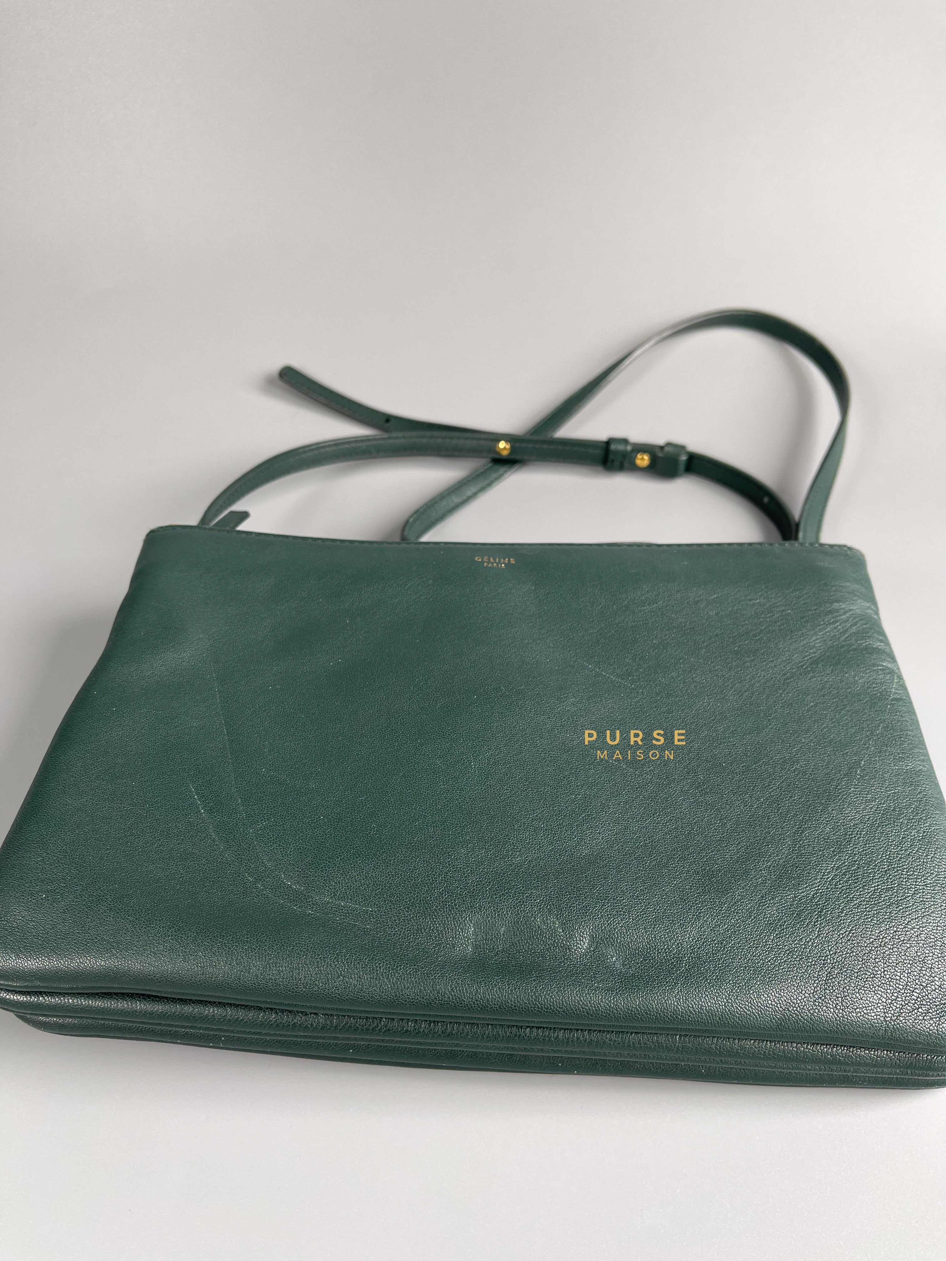 Celine Lambskin Trio Crossbody Bag Dark Green | Purse Maison Luxury Bags Shop