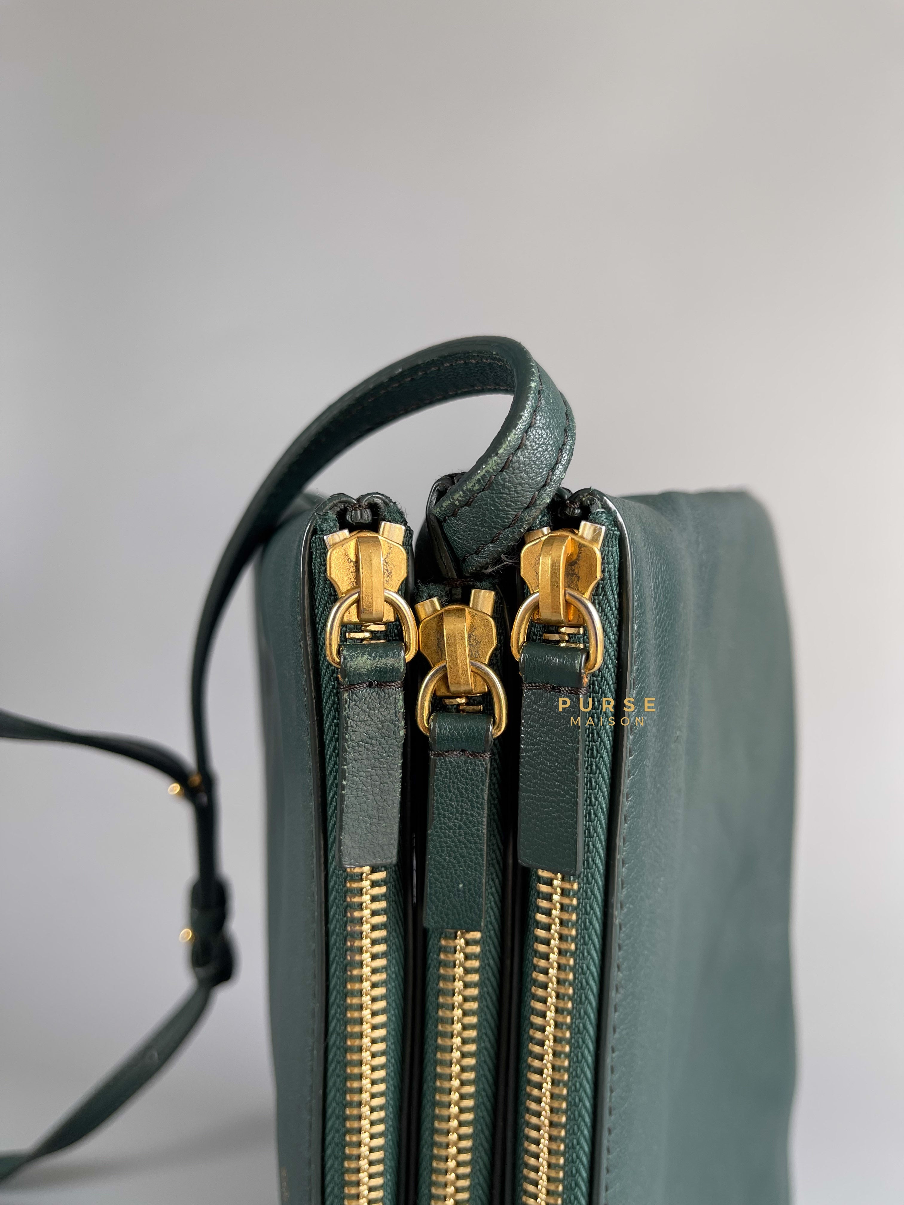 Celine Lambskin Trio Crossbody Bag Dark Green | Purse Maison Luxury Bags Shop