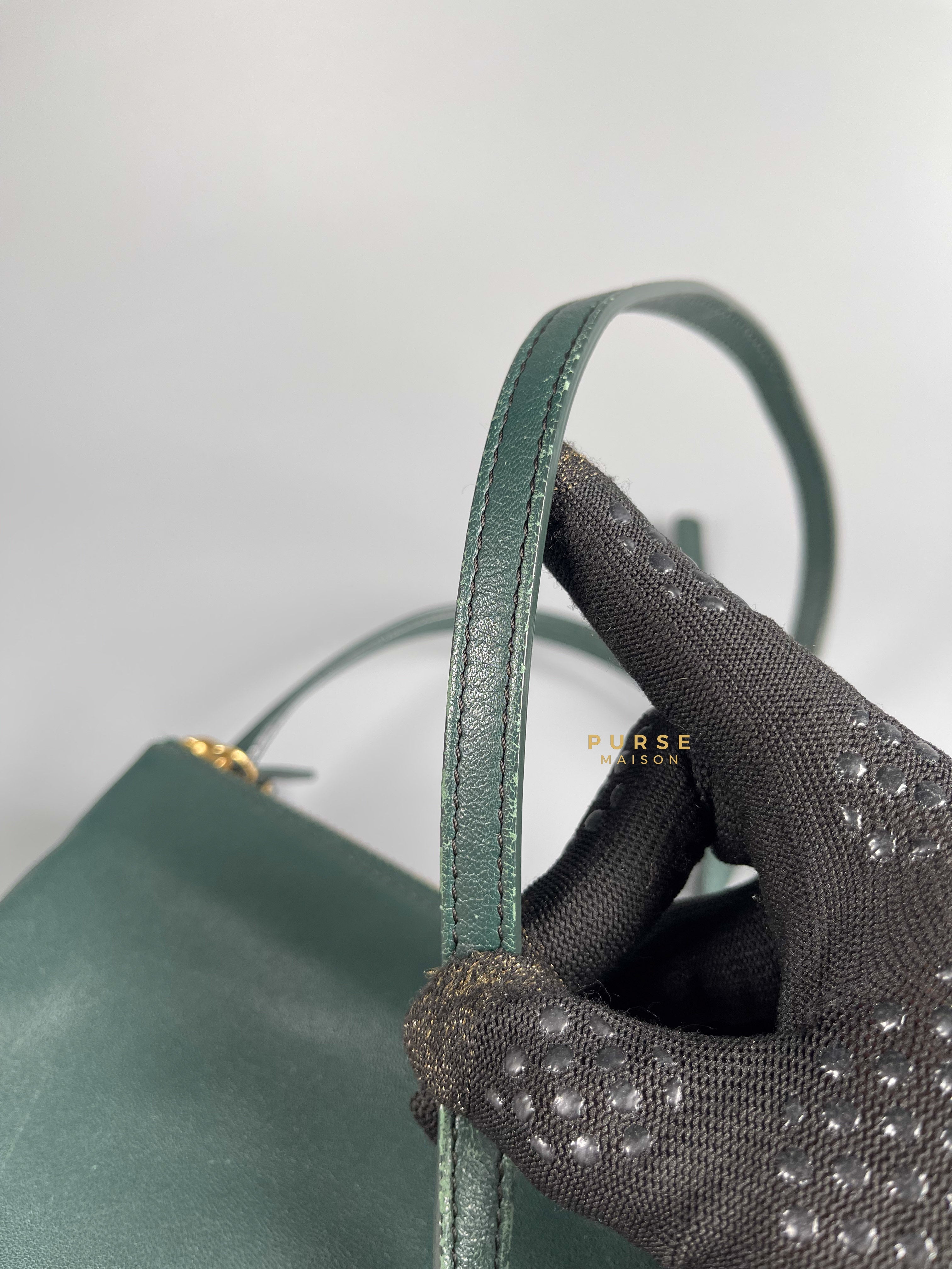 Celine Lambskin Trio Crossbody Bag Dark Green | Purse Maison Luxury Bags Shop