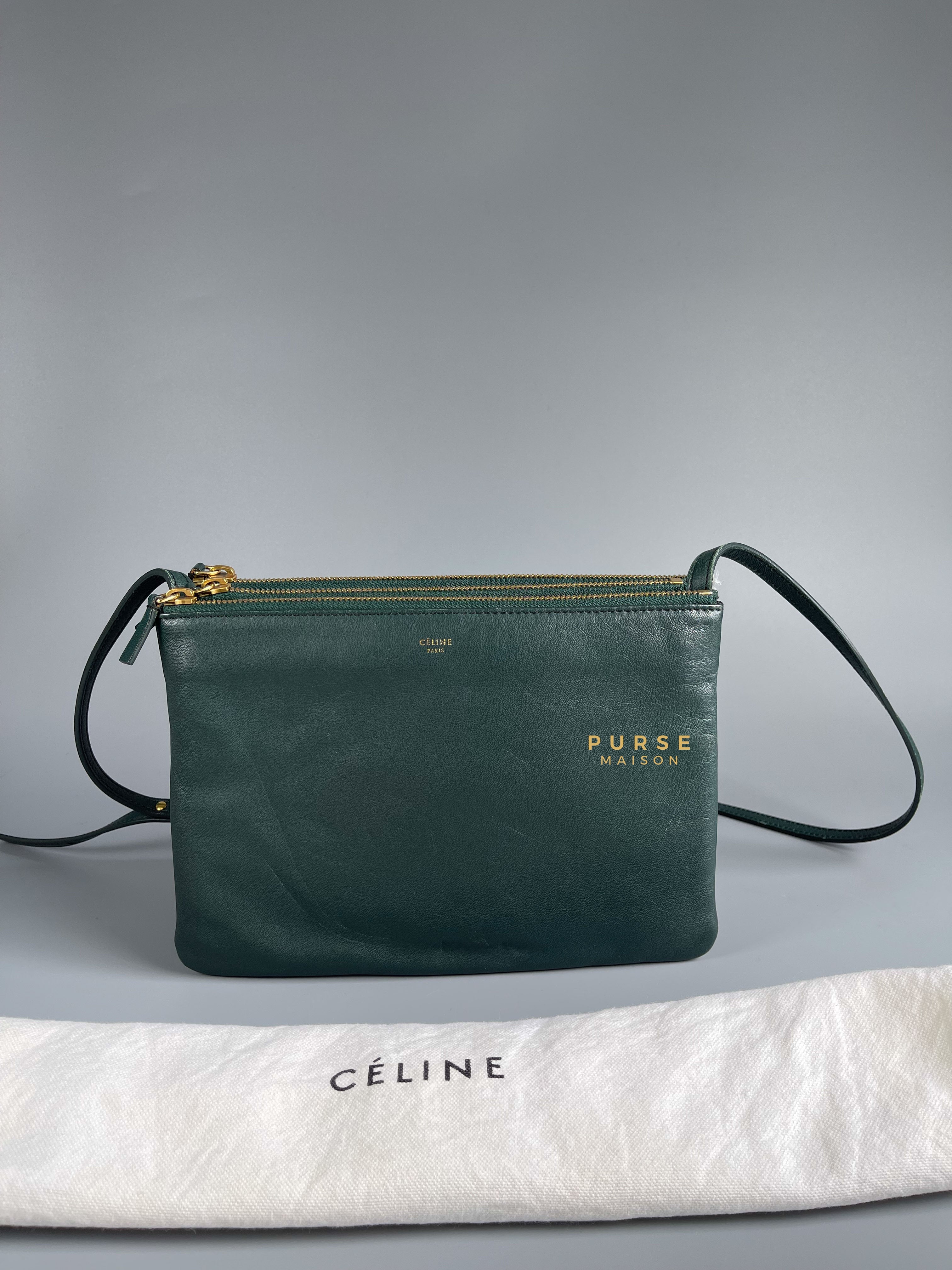 Celine Lambskin Trio Crossbody Bag Dark Green | Purse Maison Luxury Bags Shop