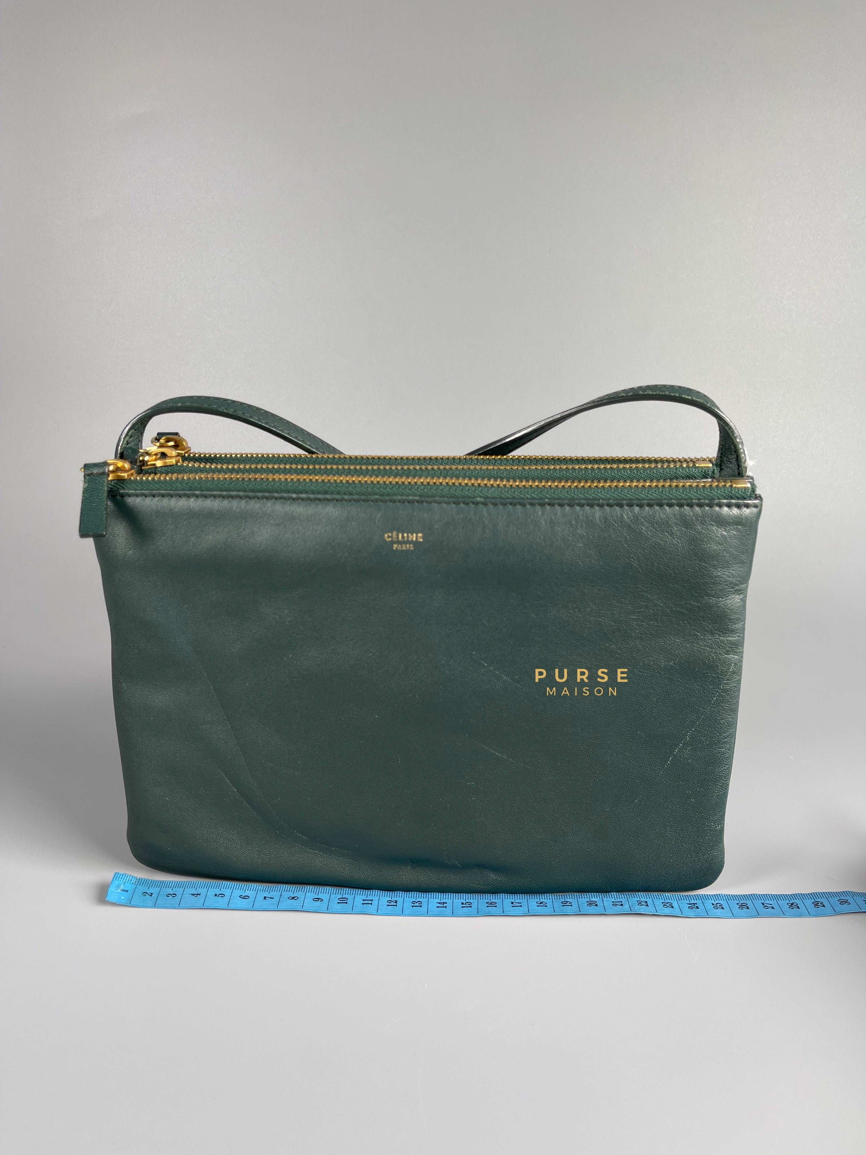 Celine Lambskin Trio Crossbody Bag Dark Green | Purse Maison Luxury Bags Shop