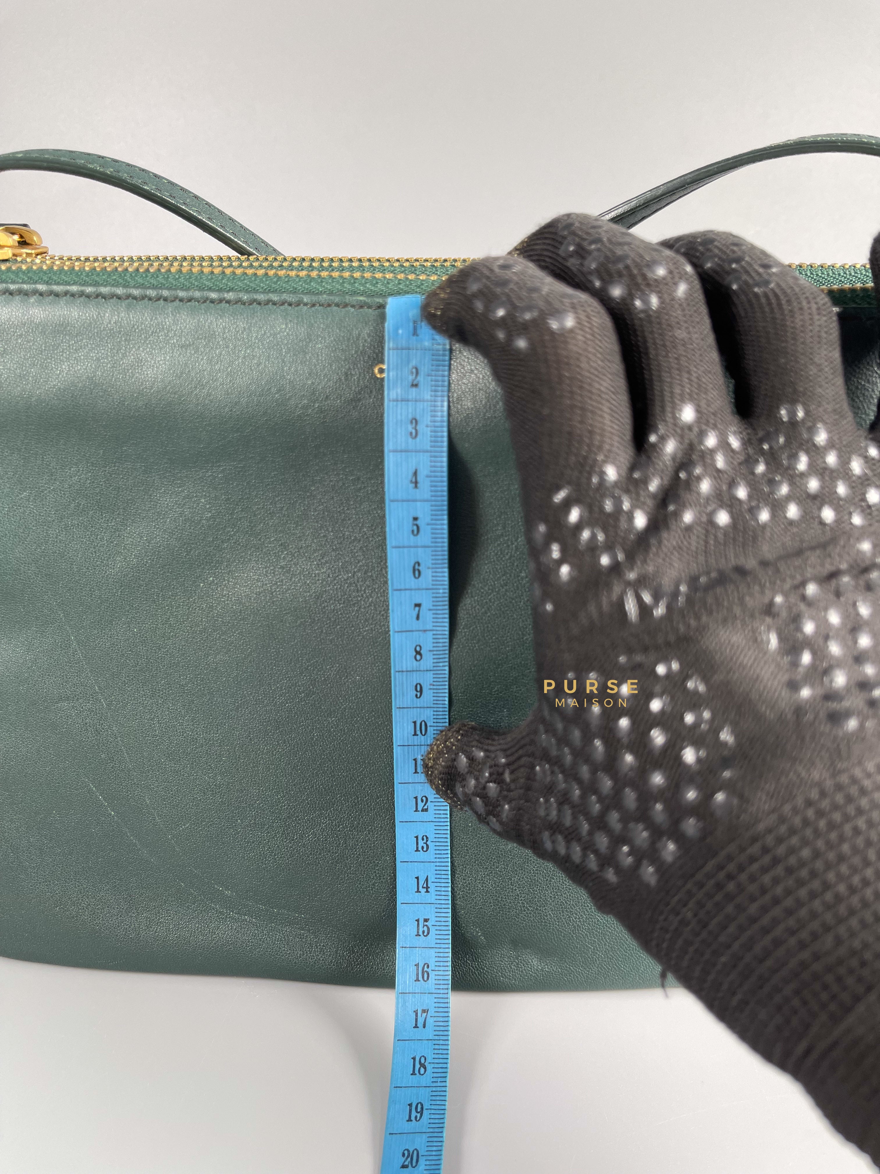 Celine Lambskin Trio Crossbody Bag Dark Green | Purse Maison Luxury Bags Shop