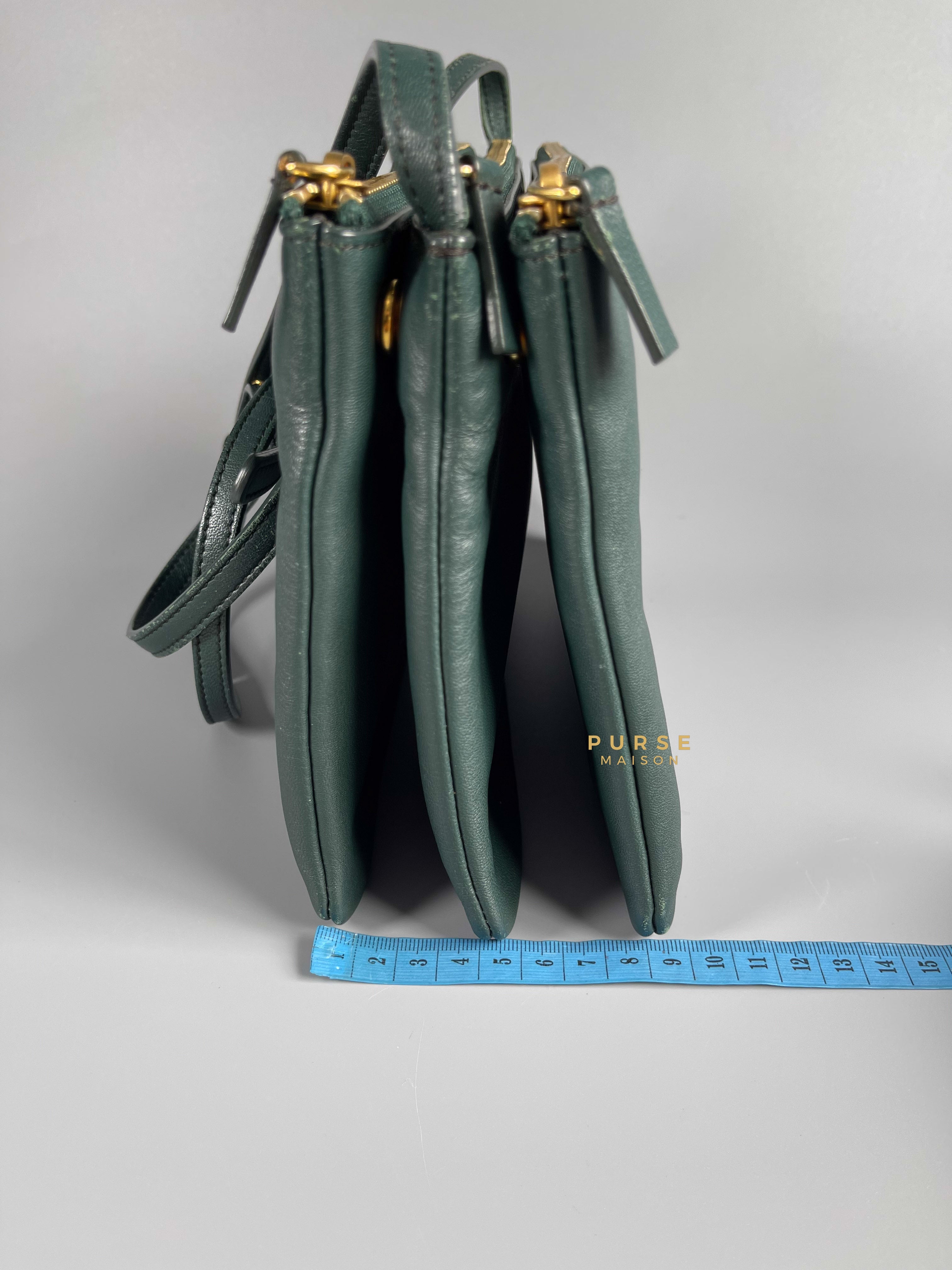 Celine Lambskin Trio Crossbody Bag Dark Green | Purse Maison Luxury Bags Shop