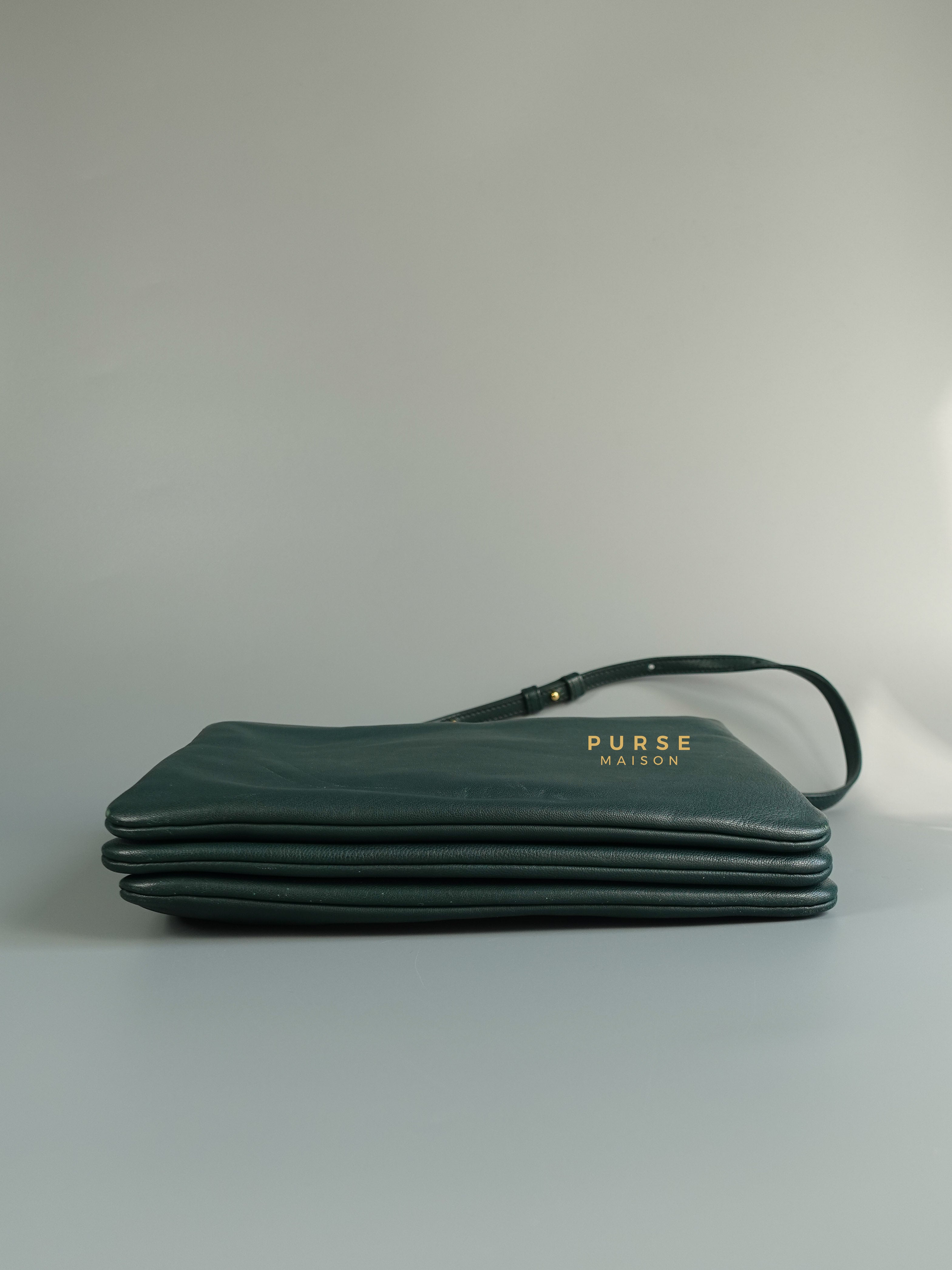 Celine Lambskin Trio Crossbody Bag Dark Green | Purse Maison Luxury Bags Shop