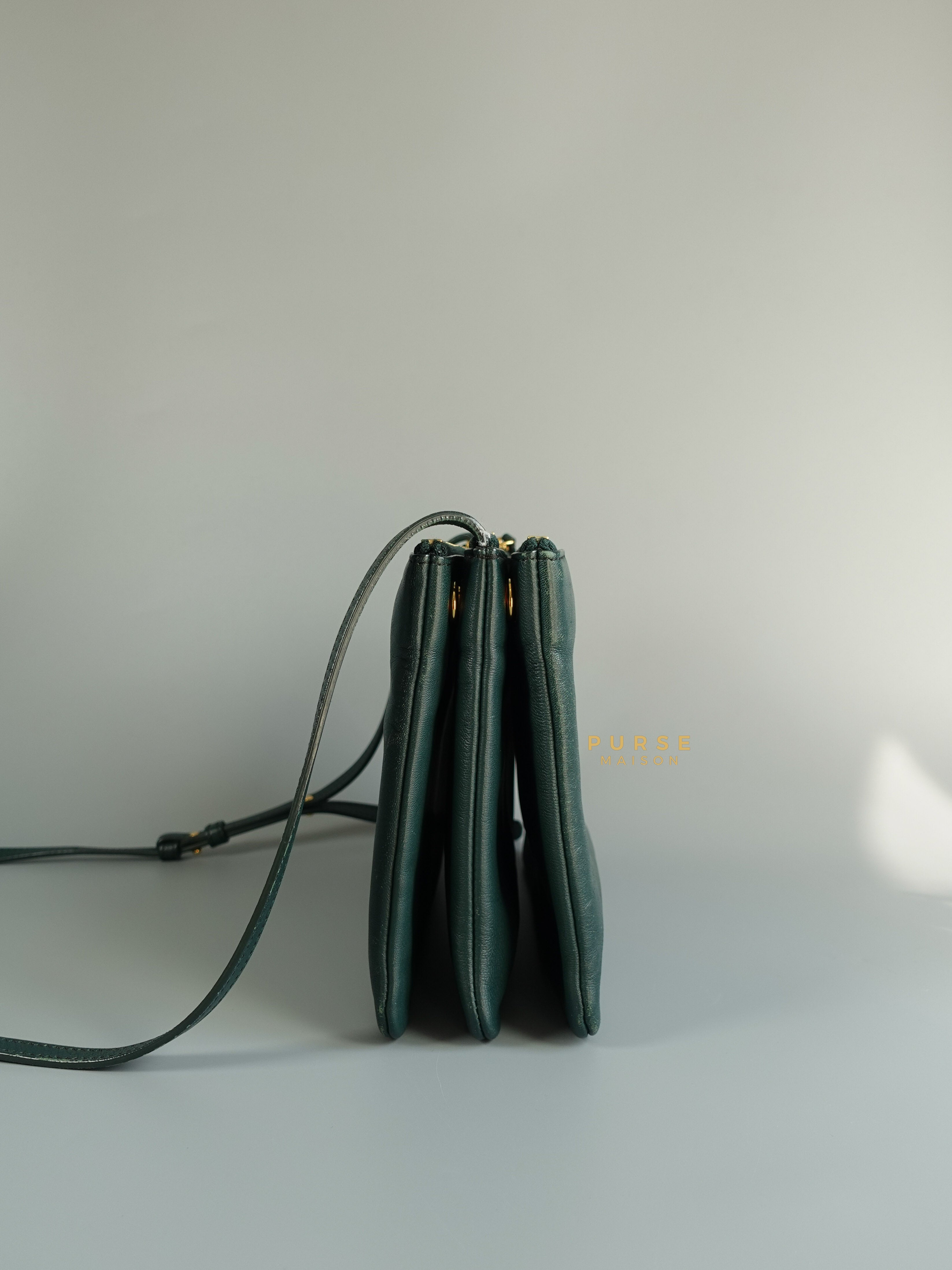 Celine Lambskin Trio Crossbody Bag Dark Green | Purse Maison Luxury Bags Shop