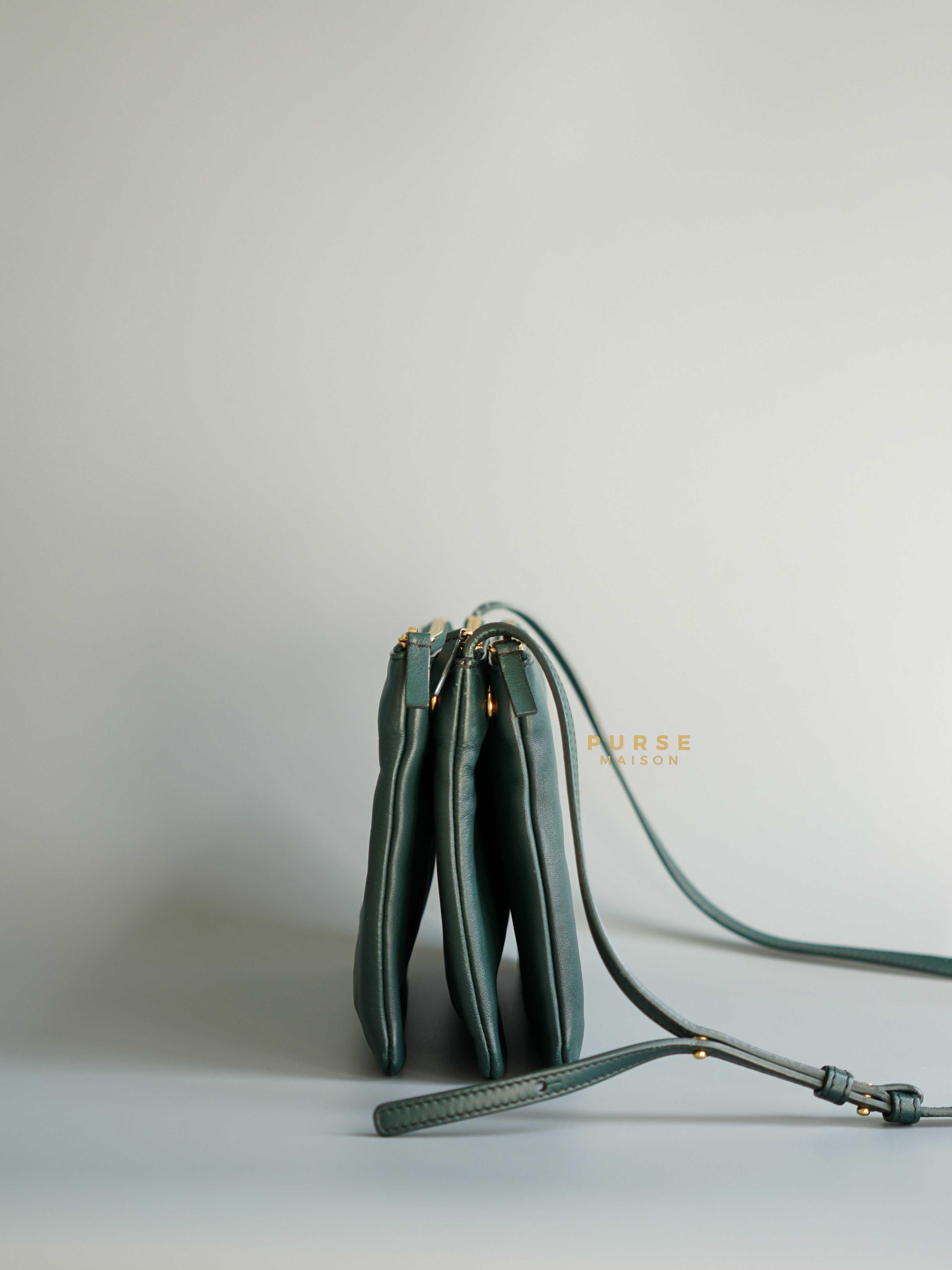 Celine Lambskin Trio Crossbody Bag Dark Green | Purse Maison Luxury Bags Shop