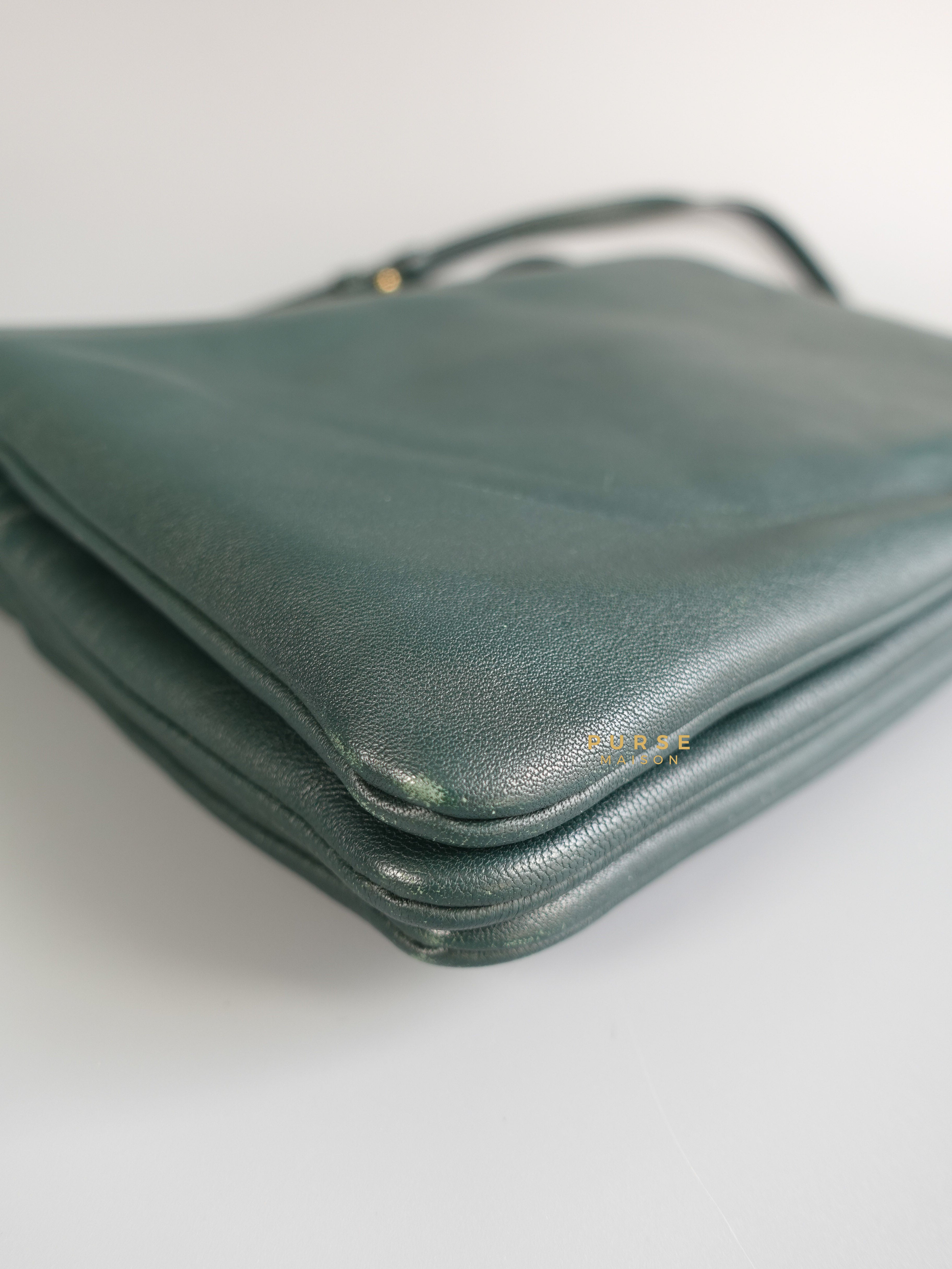 Celine Lambskin Trio Crossbody Bag Dark Green | Purse Maison Luxury Bags Shop