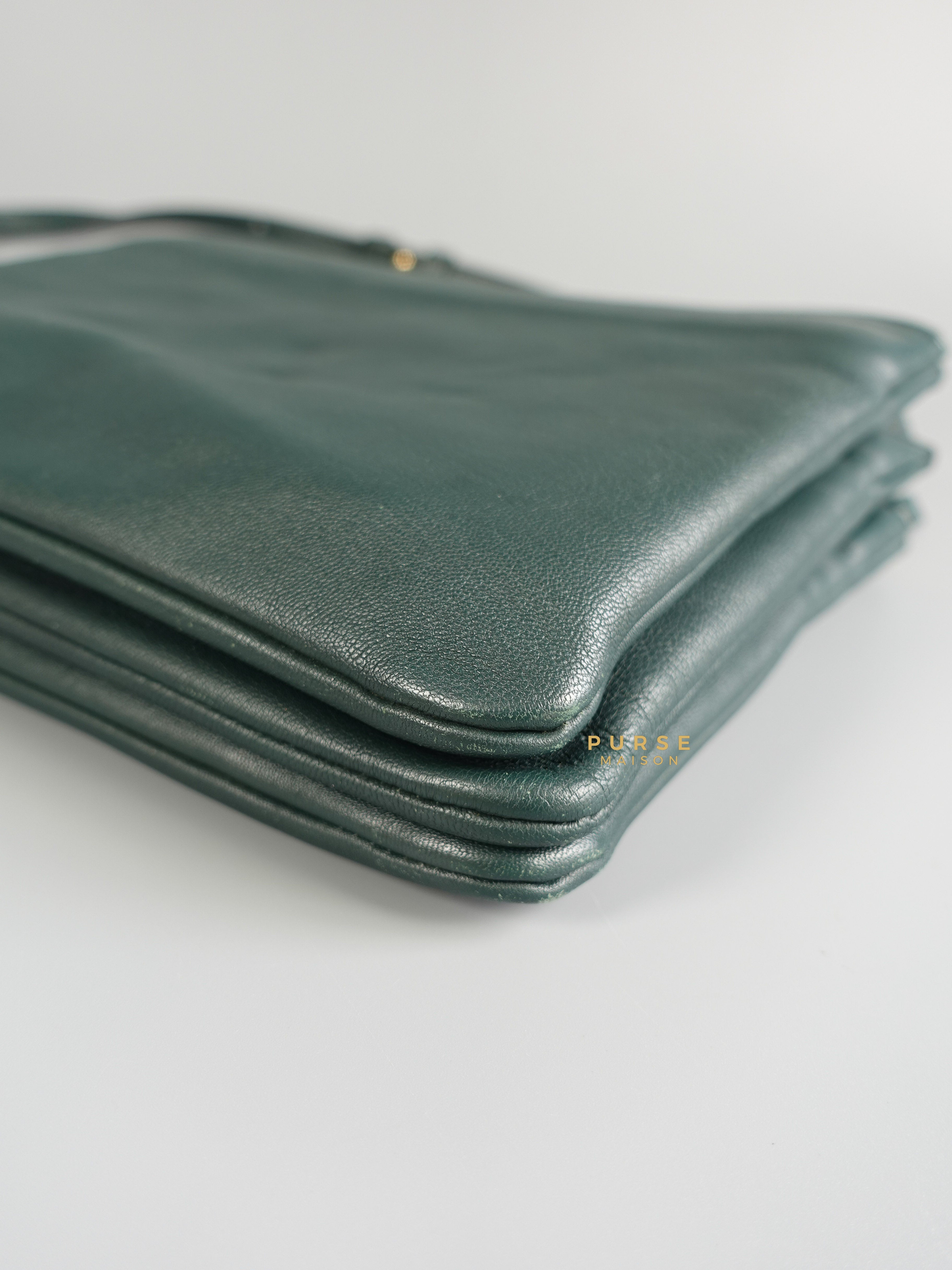 Celine Lambskin Trio Crossbody Bag Dark Green | Purse Maison Luxury Bags Shop