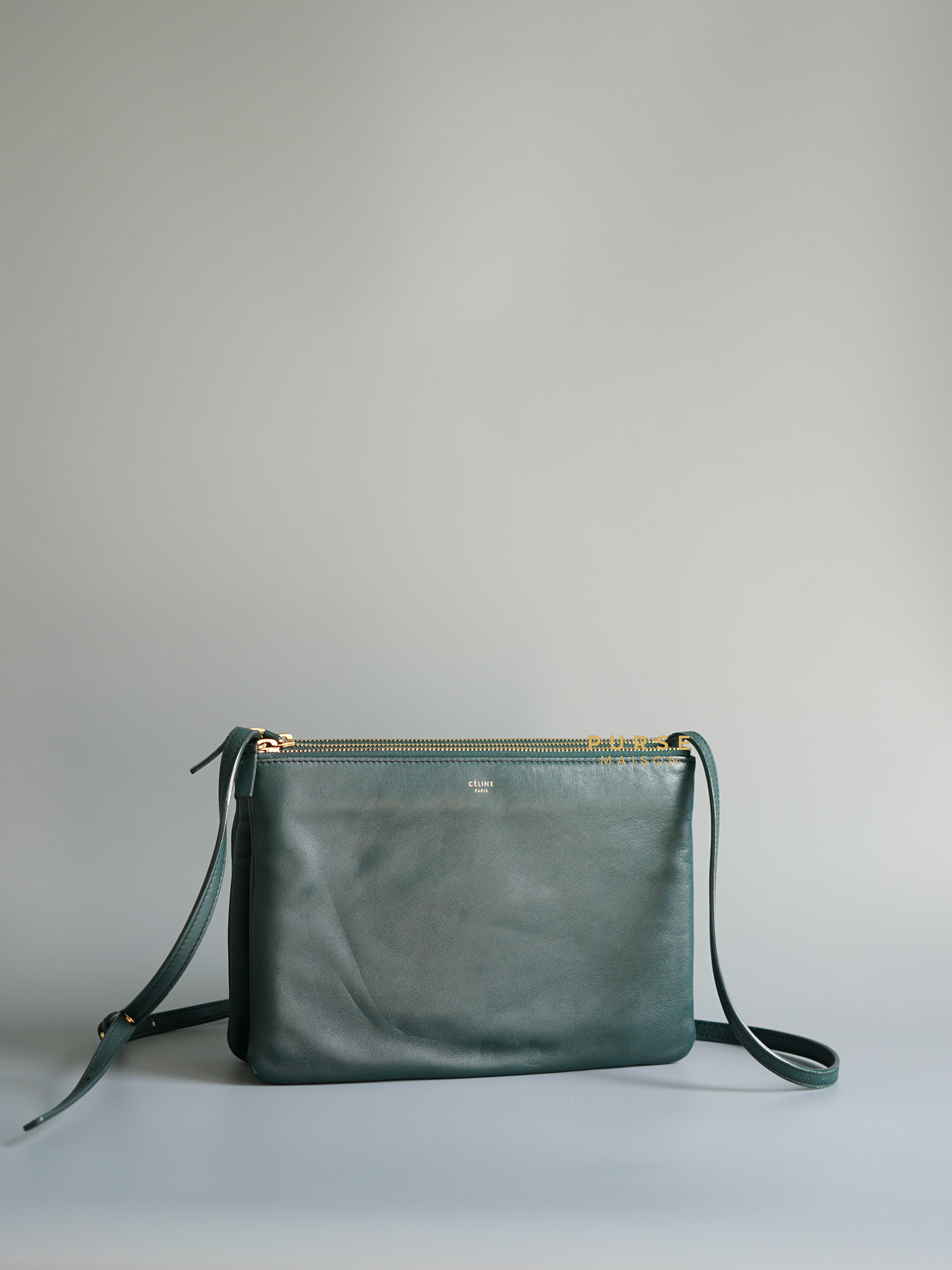 Celine Lambskin Trio Crossbody Bag Dark Green | Purse Maison Luxury Bags Shop