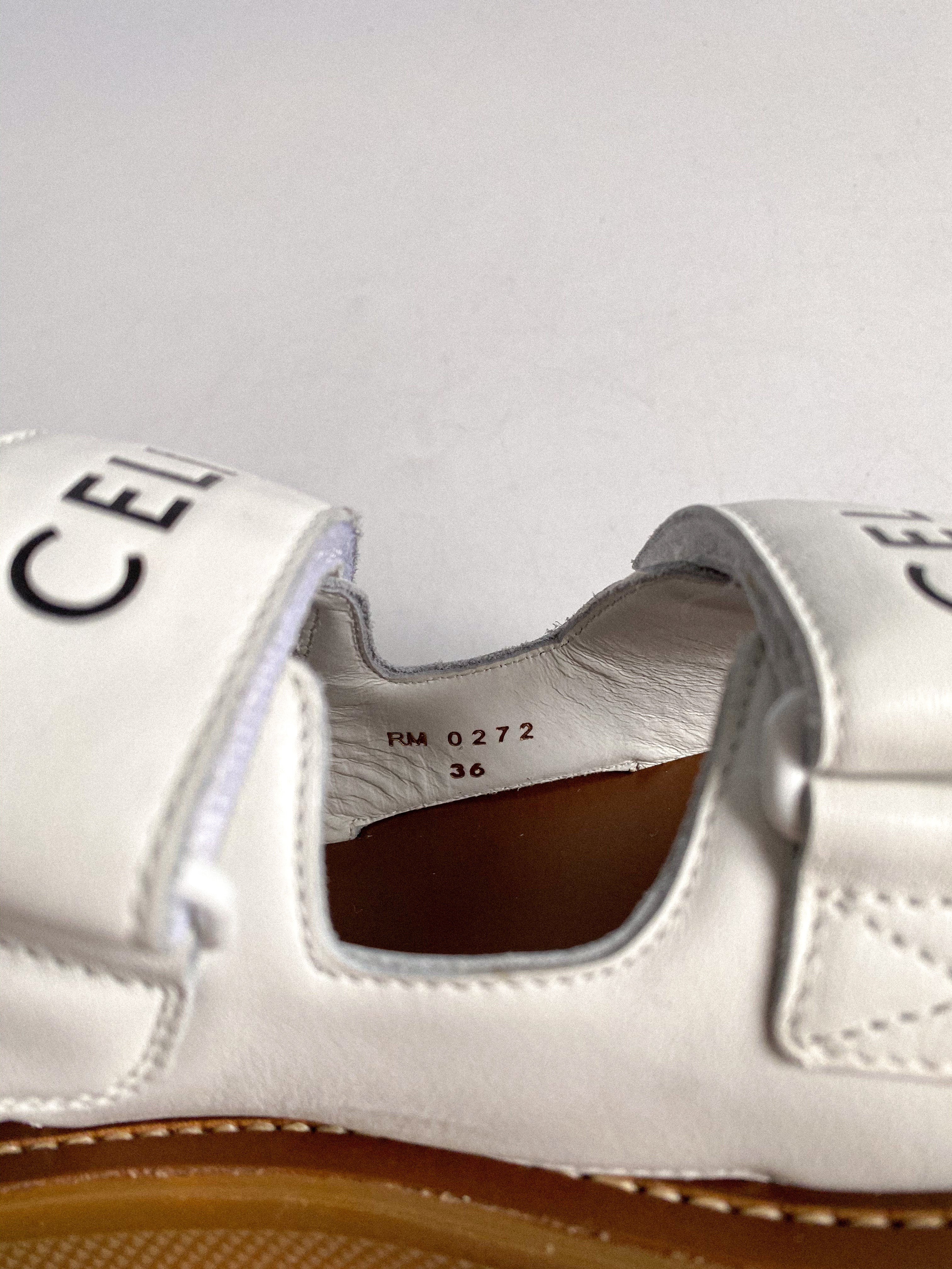 Celine Leo Scratch Sandals in White Calfskin Size 36 EUR (25cm)