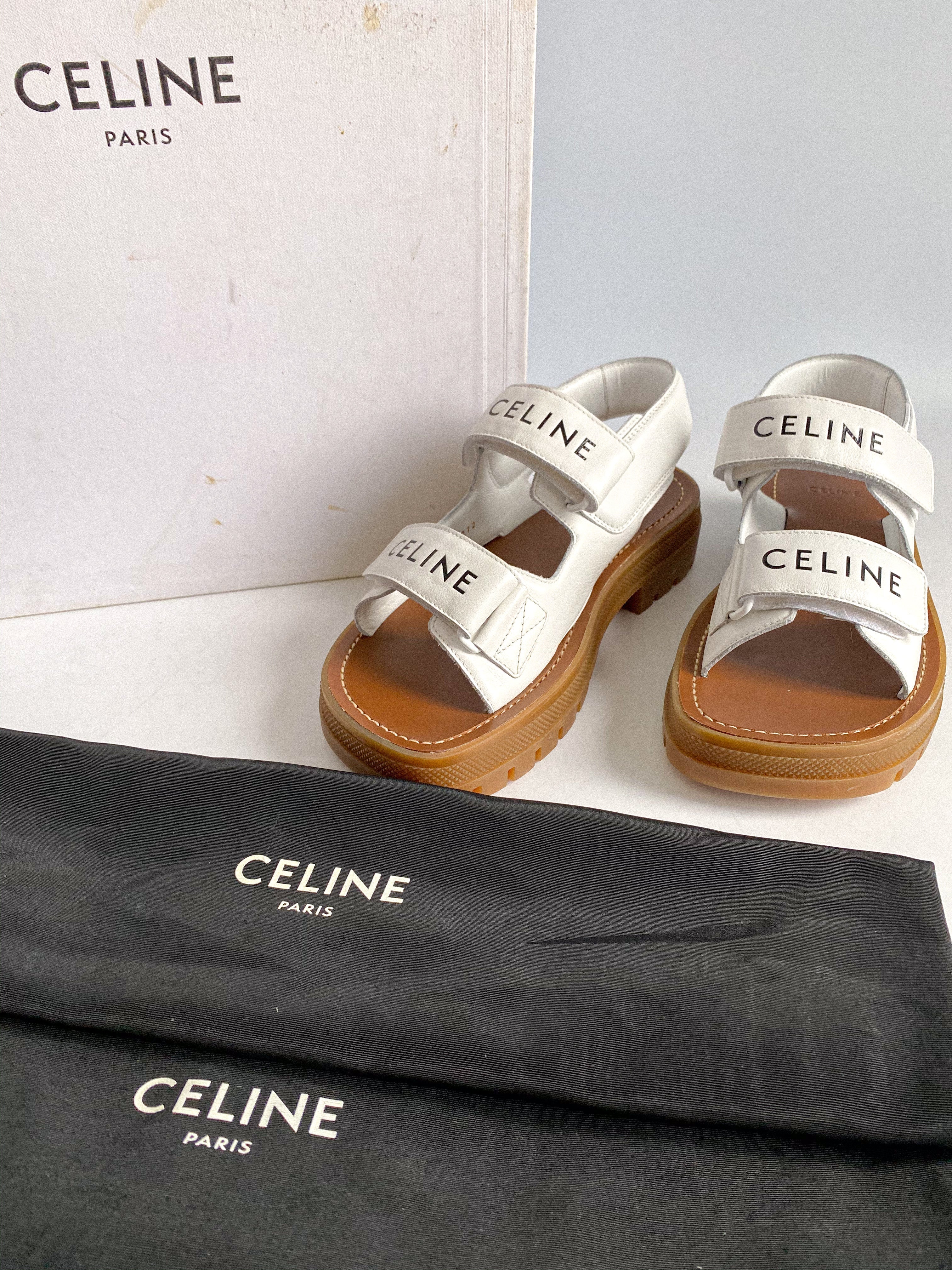 Celine Leo Scratch Sandals in White Calfskin Size 36 EUR (25cm)