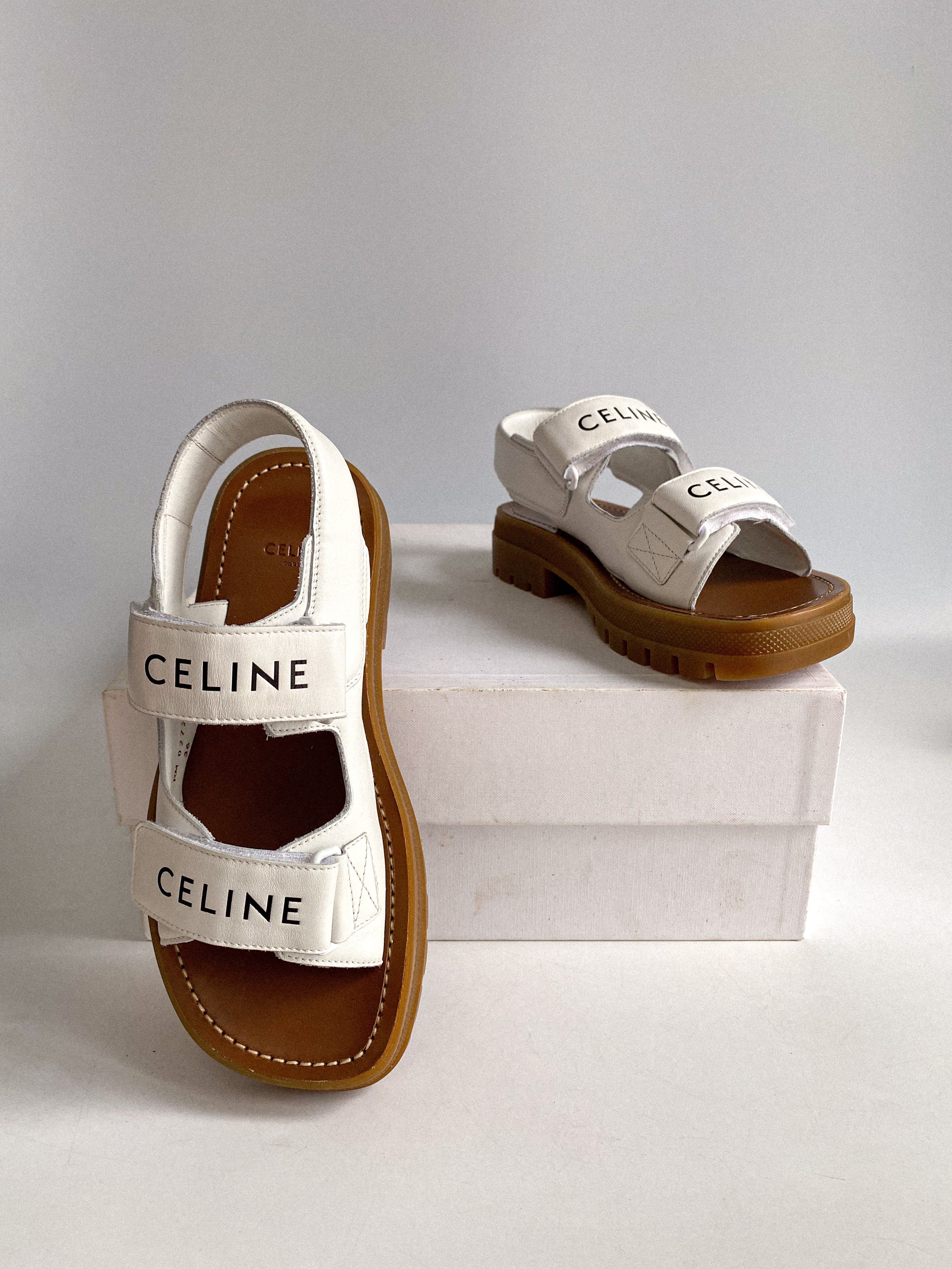 Celine Leo Scratch Sandals in White Calfskin Size 36 EUR (25cm)