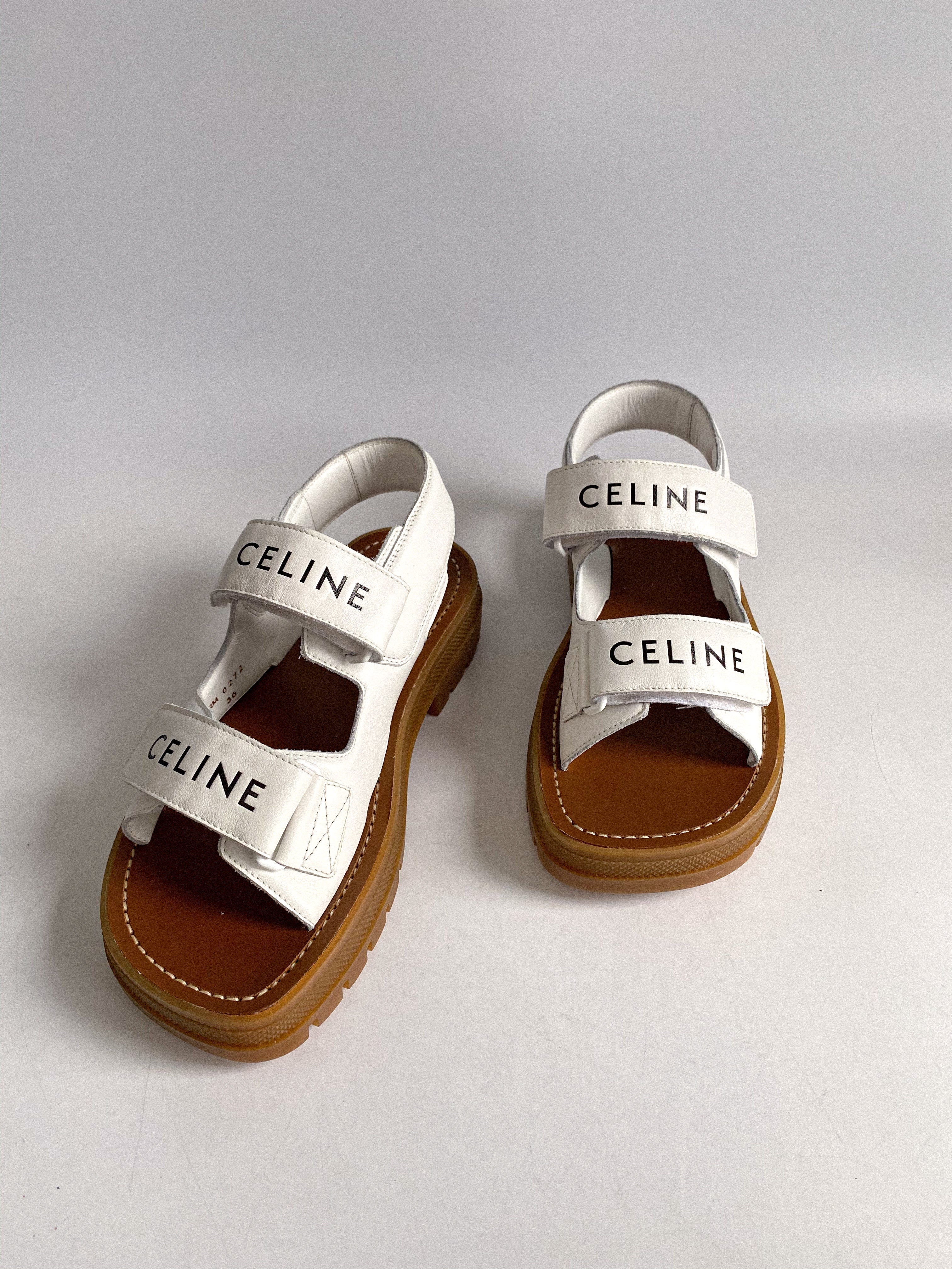 Celine Leo Scratch Sandals in White Calfskin Size 36 EUR (25cm)