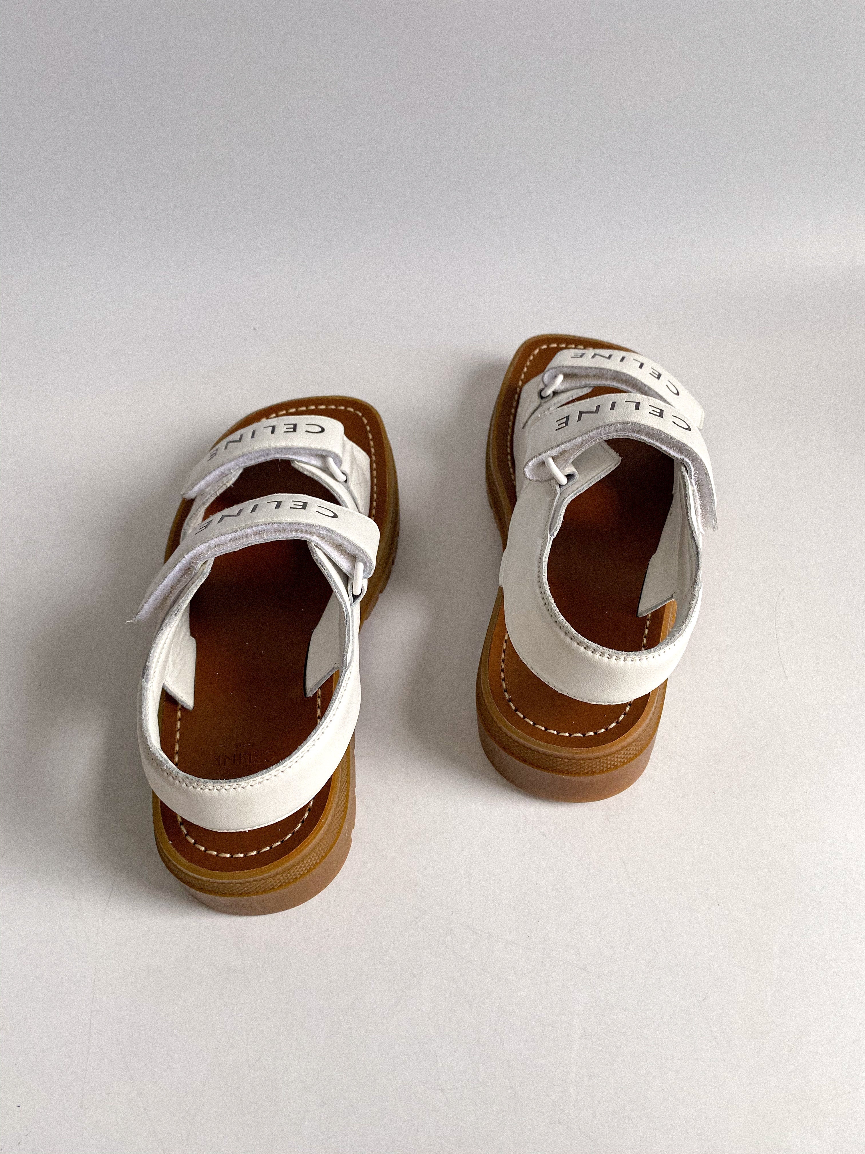 Celine Leo Scratch Sandals in White Calfskin Size 36 EUR (25cm)