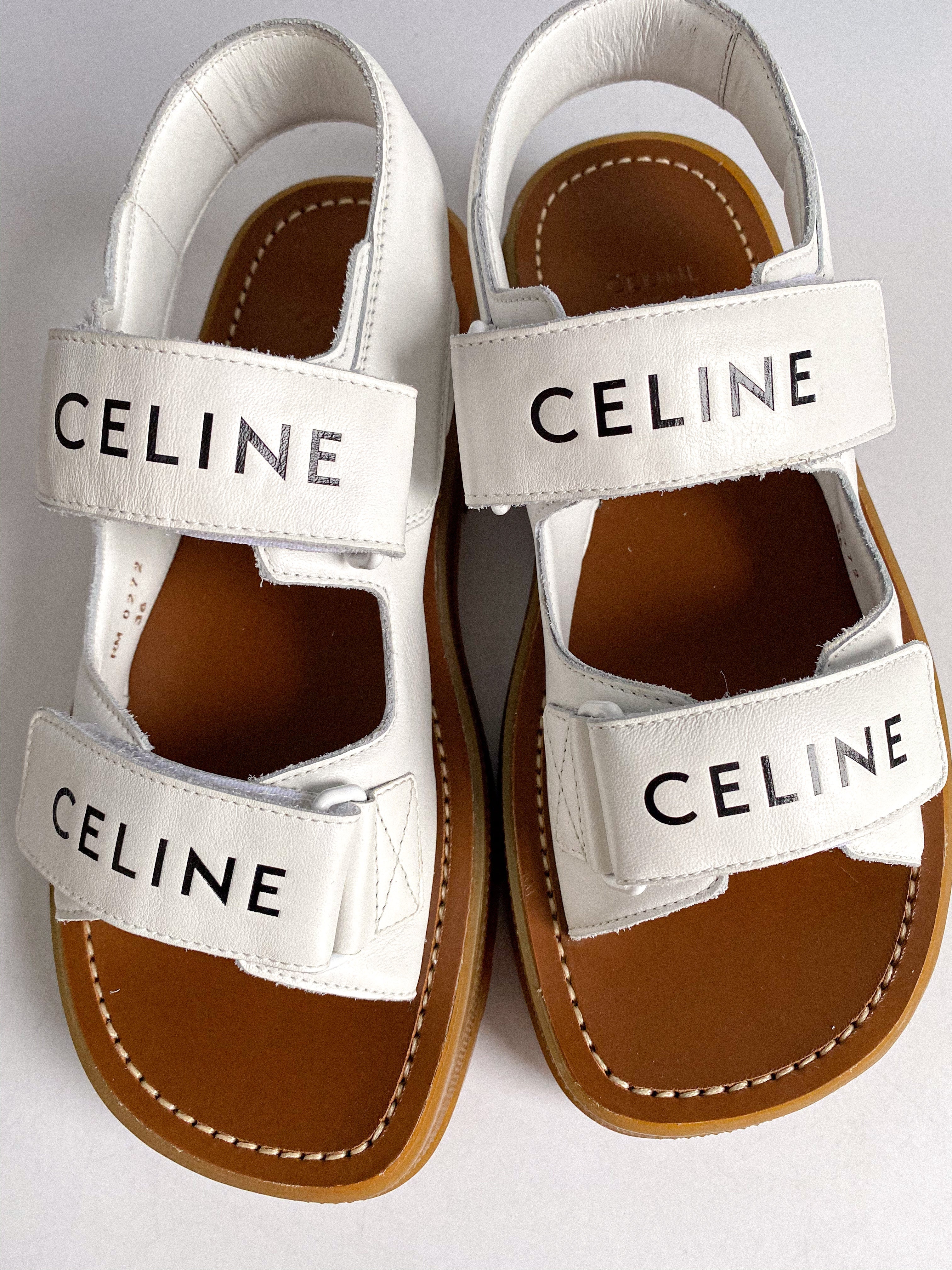 Celine Leo Scratch Sandals in White Calfskin Size 36 EUR (25cm)