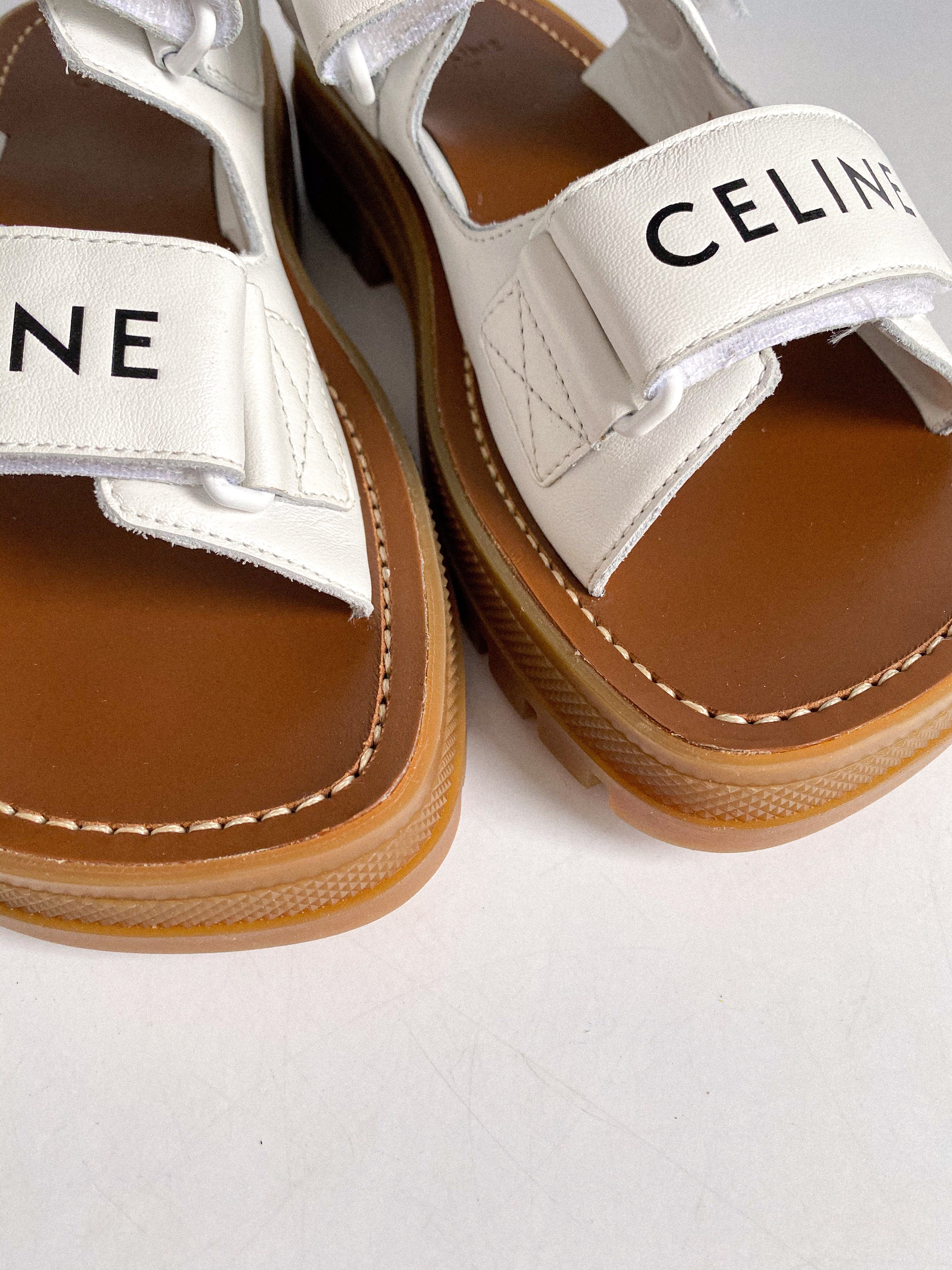 Celine Leo Scratch Sandals in White Calfskin Size 36 EUR (25cm)