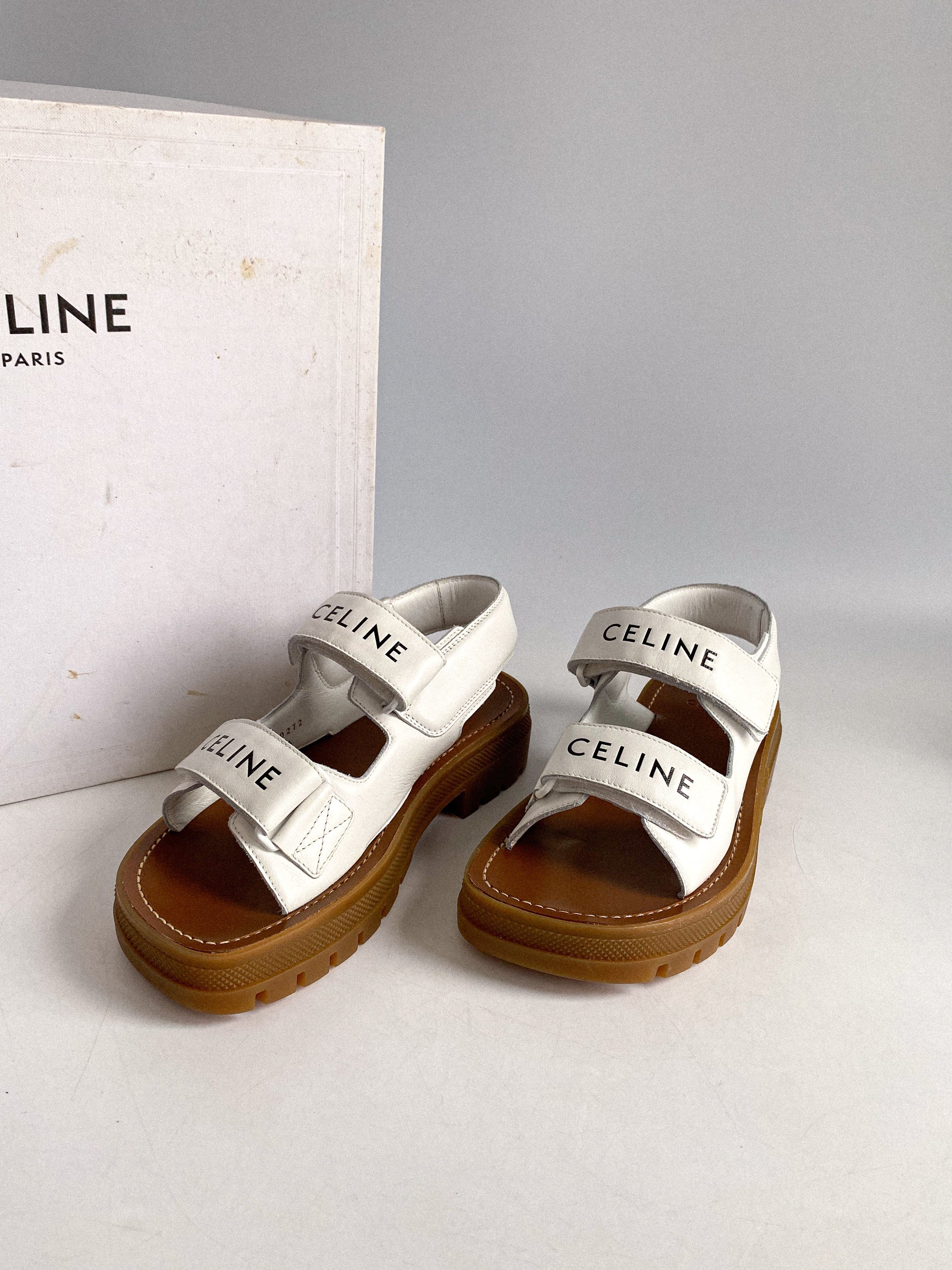Celine Leo Scratch Sandals in White Calfskin Size 36 EUR (25cm)