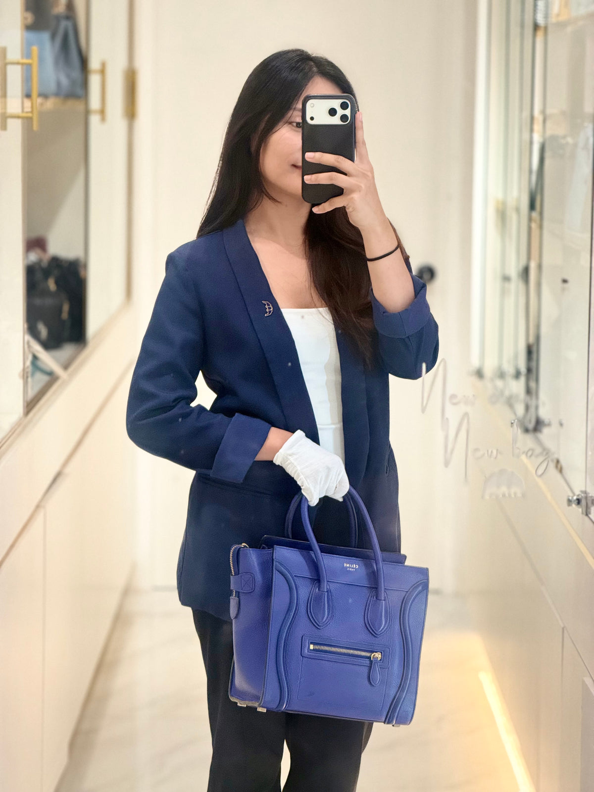 Celine Micro Luggage Tote Bag in Blue Calfskin Leather | Purse Maison Luxury Bags Shop