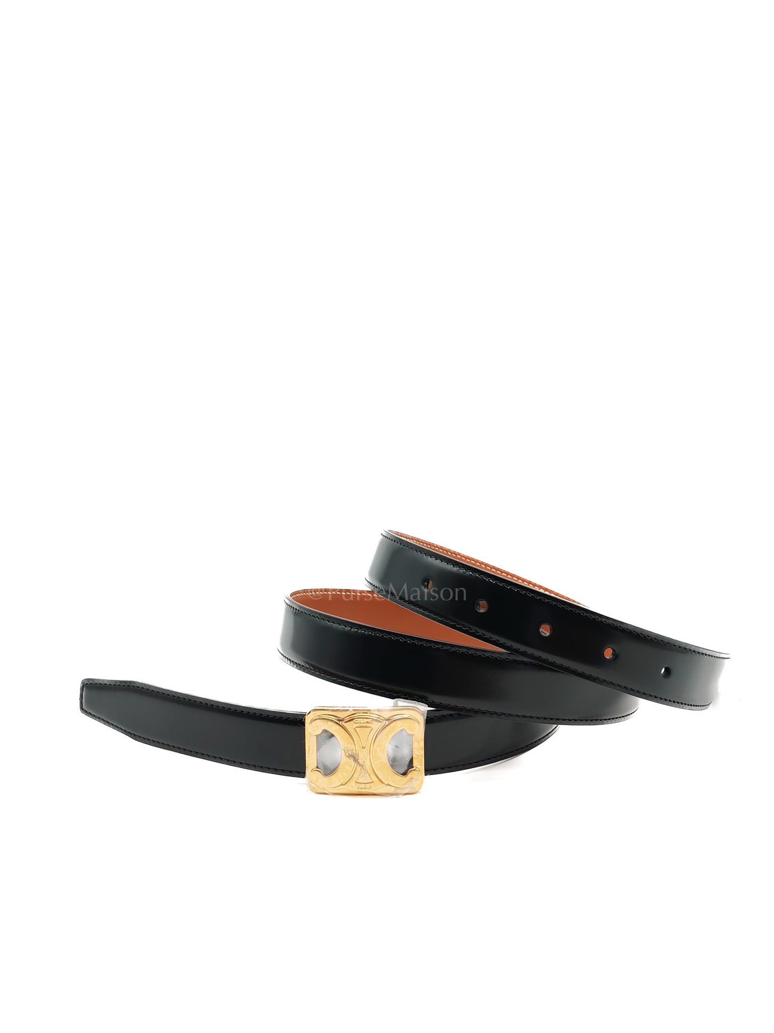Celine Reversible Triomphe Belt in Black/Tan Calfskin Leather & Gold Hardware | Purse Maison Luxury Bags Shop