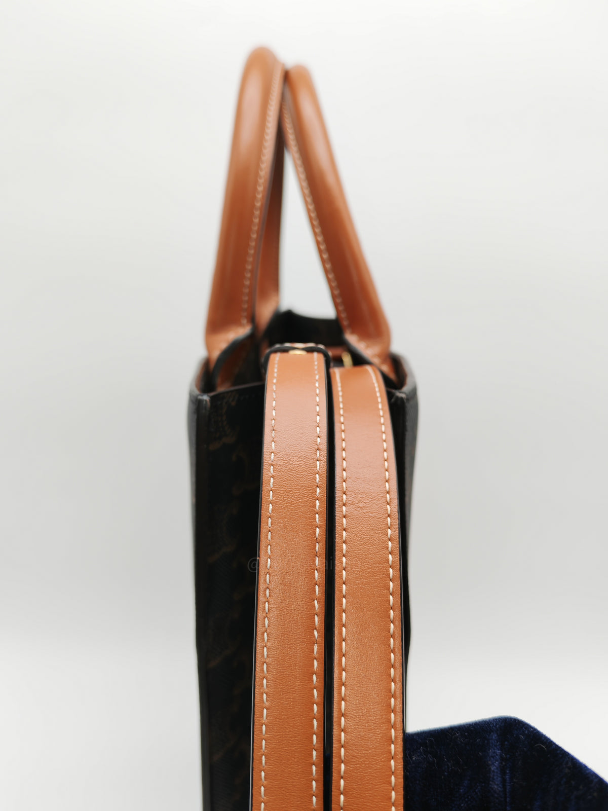Celine Triomphe Canvas and Tan Calfskin Leather Small Vertical Cabas | Purse Maison Luxury Bags Shop