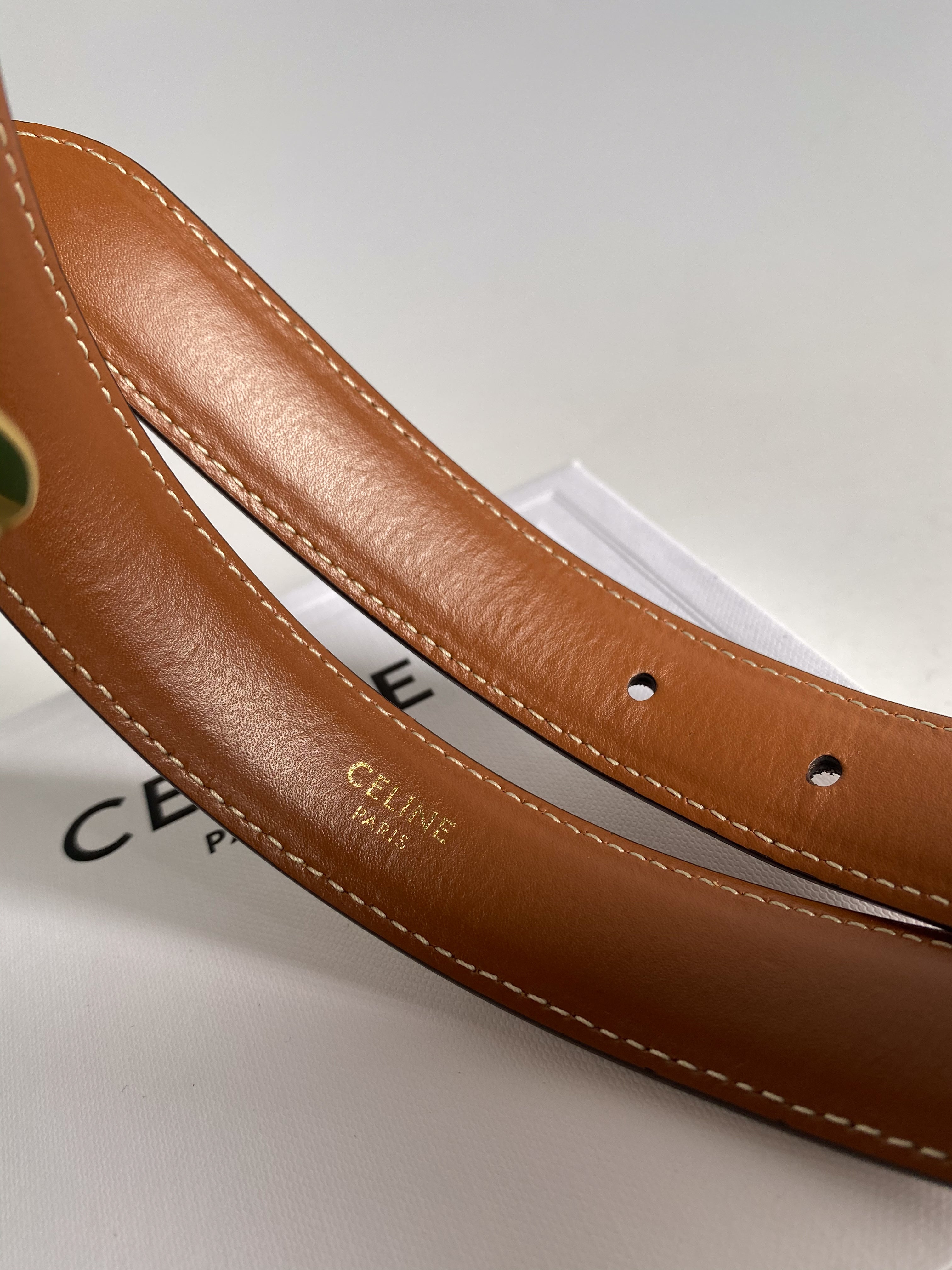 Celine Triomphe Medium With Border Belt in Triomphe Canvas and Calfskin (Size 75)