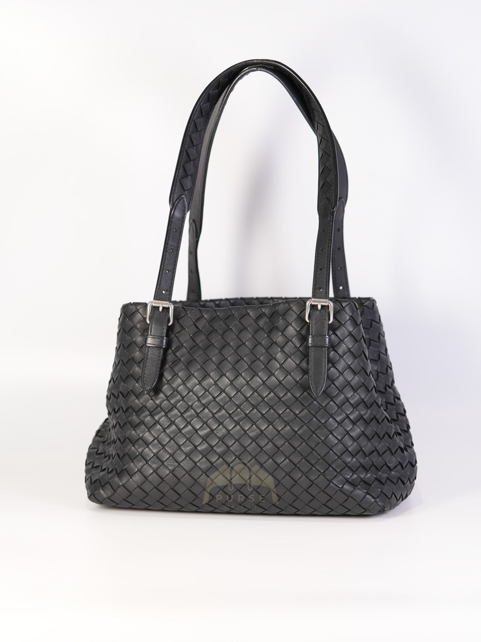 Cesta Small Nappa Intrecciato Black Leather Tote Bag | Purse Maison Luxury Bags Shop