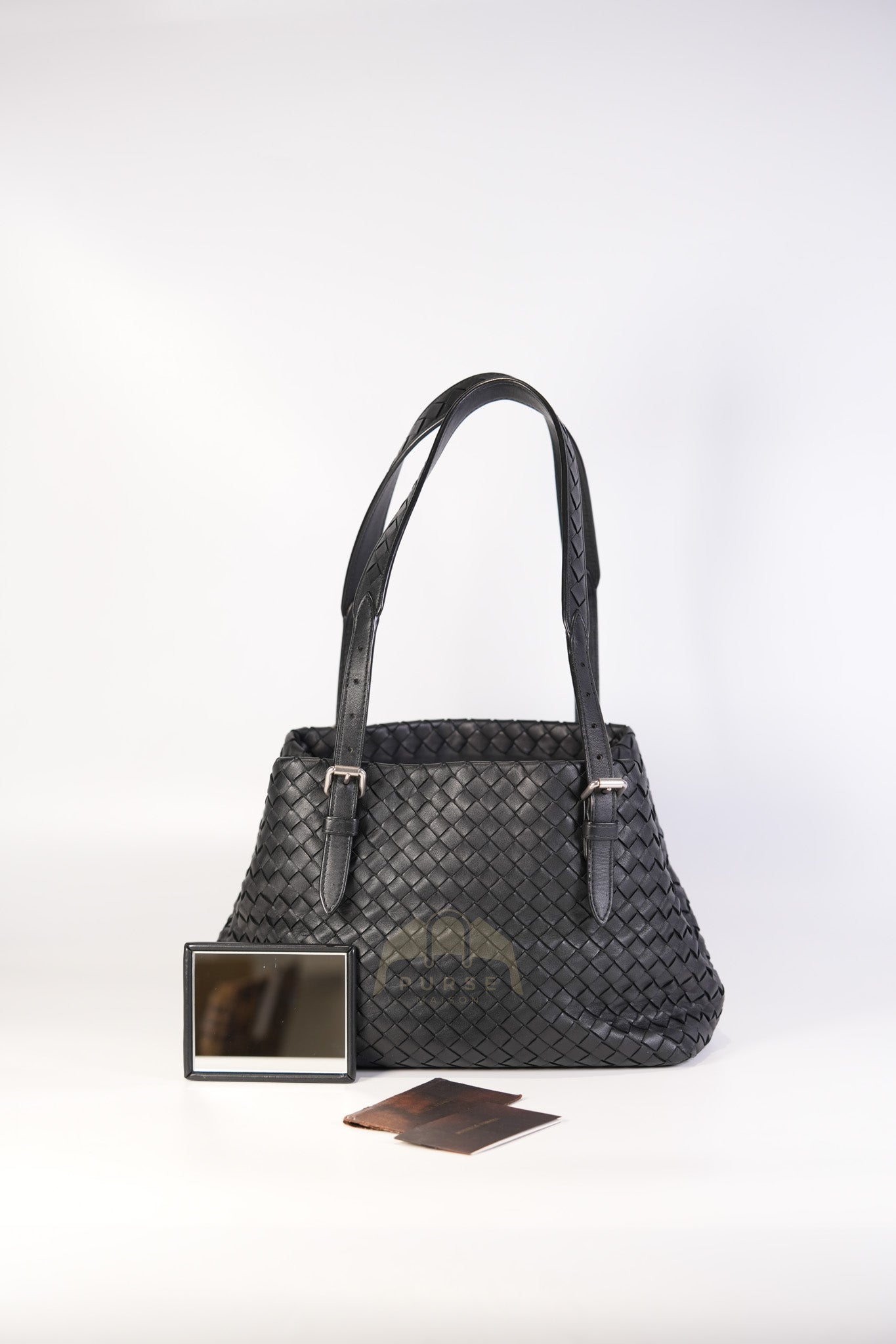 Cesta Small Nappa Intrecciato Black Leather Tote Bag | Purse Maison Luxury Bags Shop