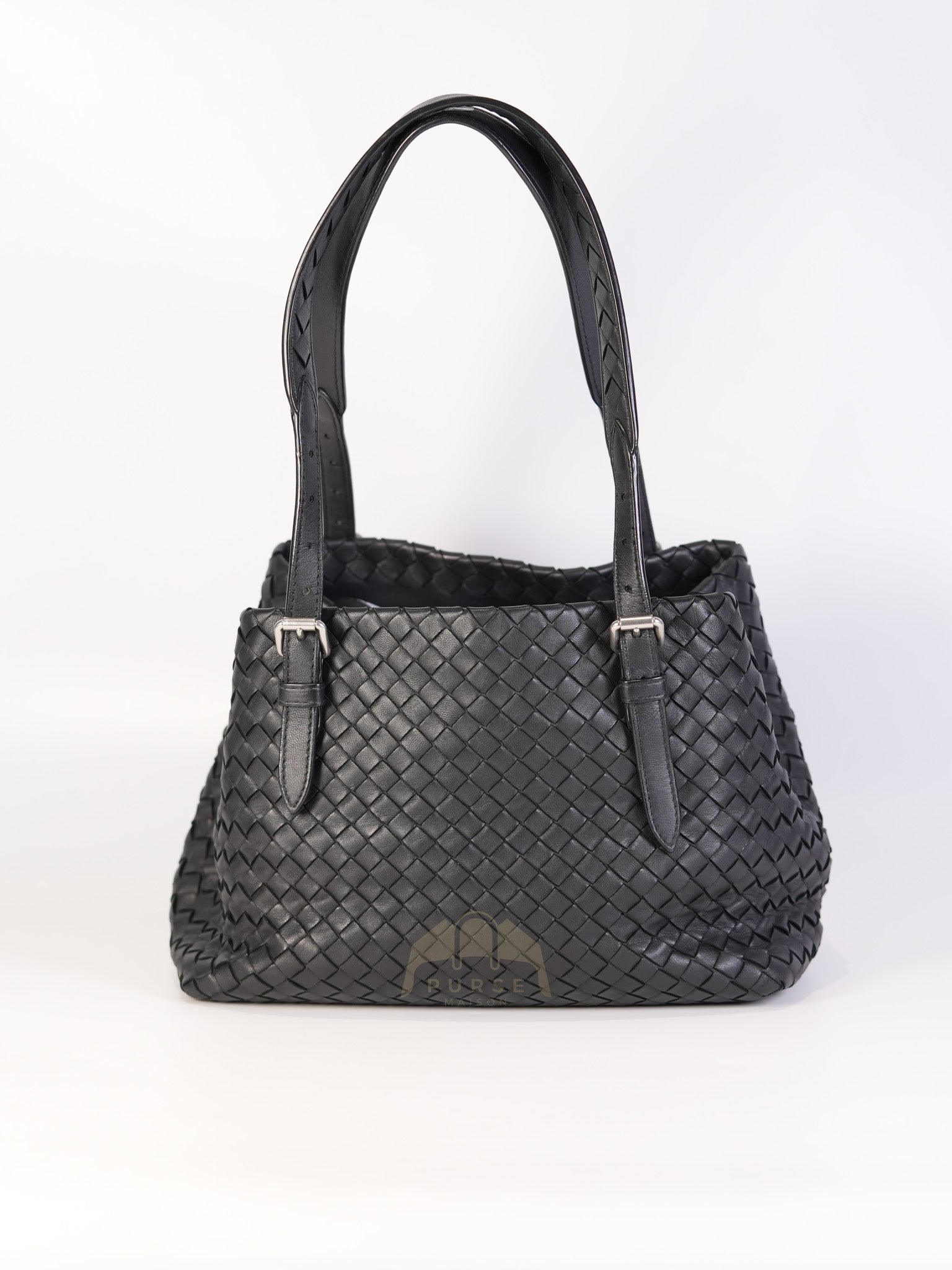 Cesta Small Nappa Intrecciato Black Leather Tote Bag | Purse Maison Luxury Bags Shop