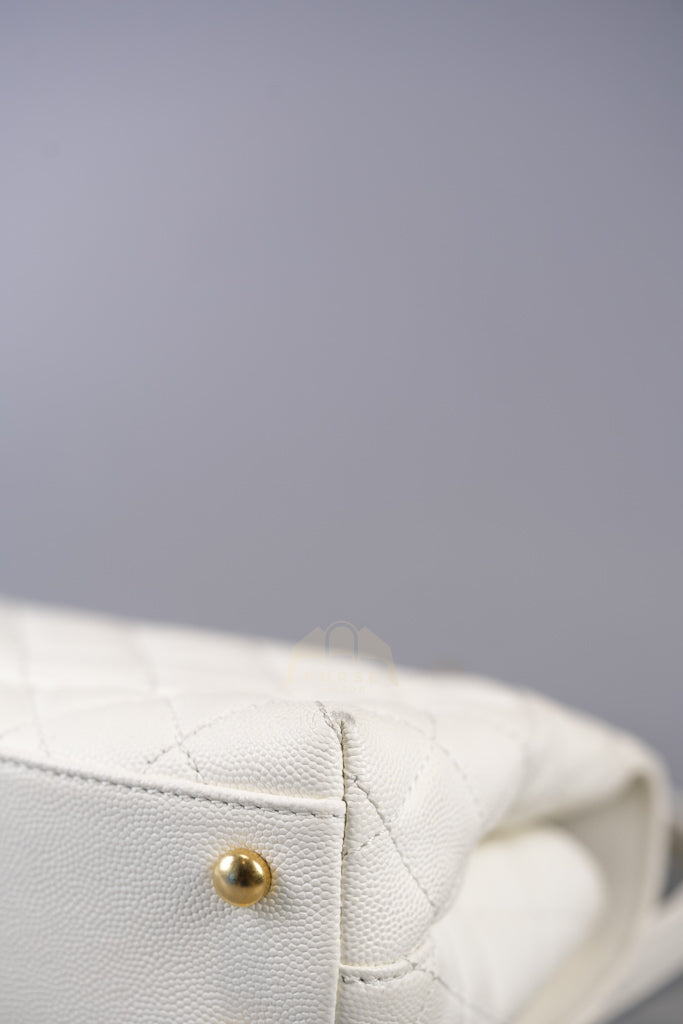 Chain Coco Handle Small in White Caviar Leather and Aged Gold Hardware (Microchip) | Purse Maison Luxury Bags Shop