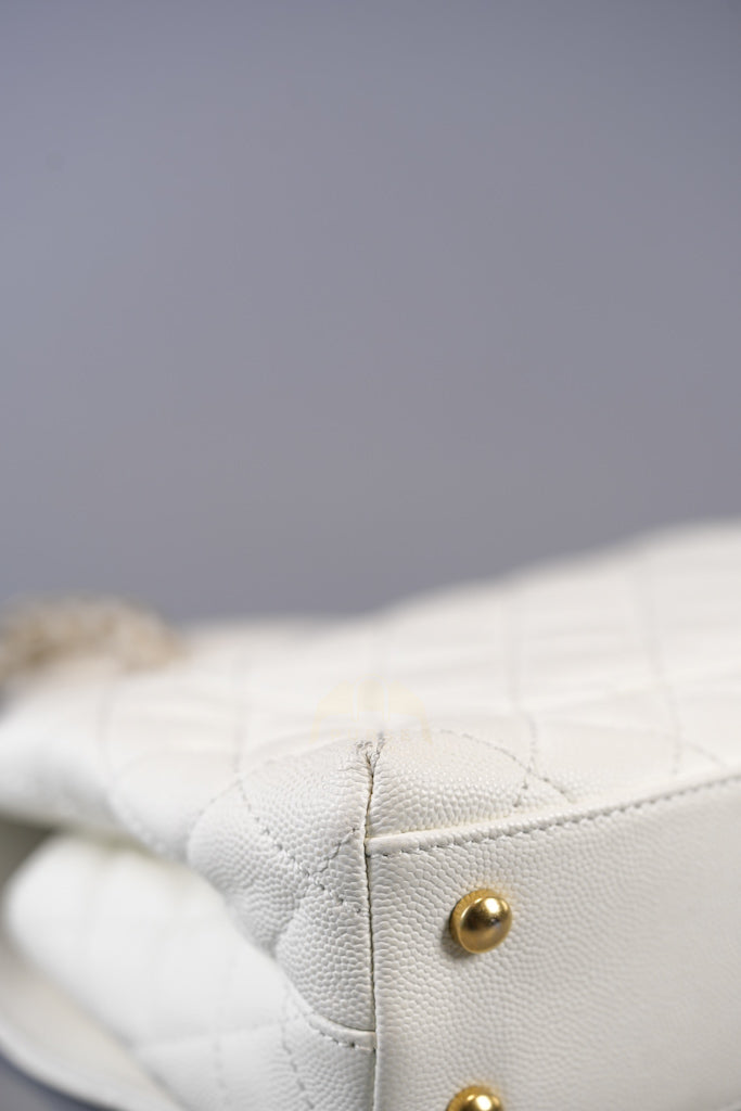 Chain Coco Handle Small in White Caviar Leather and Aged Gold Hardware (Microchip) | Purse Maison Luxury Bags Shop