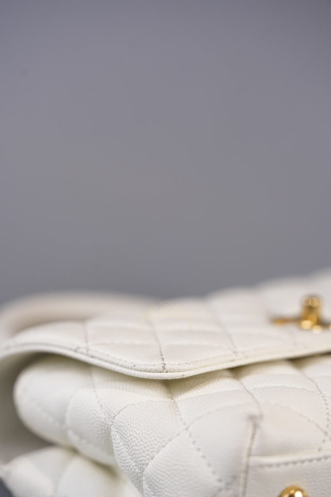 Chain Coco Handle Small in White Caviar Leather and Aged Gold Hardware (Microchip) | Purse Maison Luxury Bags Shop