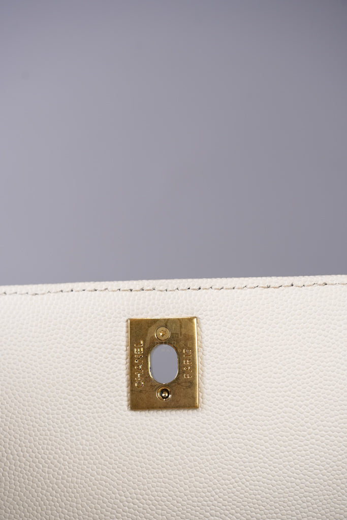 Chain Coco Handle Small in White Caviar Leather and Aged Gold Hardware (Microchip) | Purse Maison Luxury Bags Shop