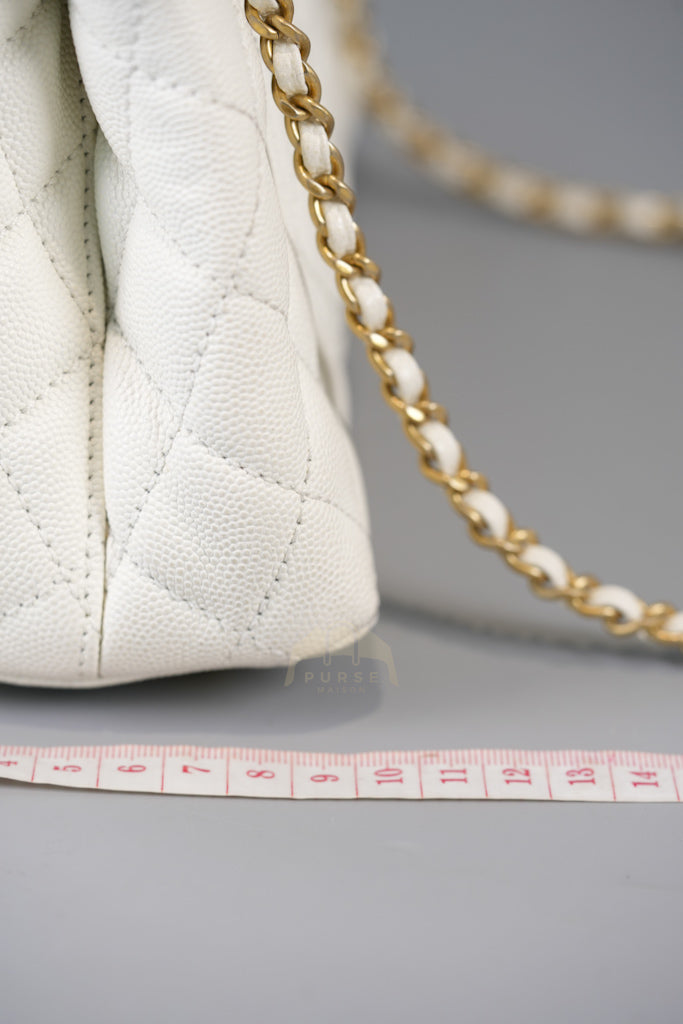 Chain Coco Handle Small in White Caviar Leather and Aged Gold Hardware (Microchip) | Purse Maison Luxury Bags Shop