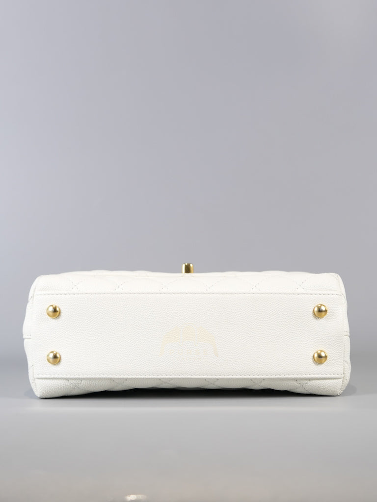 Chain Coco Handle Small in White Caviar Leather and Aged Gold Hardware (Microchip) | Purse Maison Luxury Bags Shop
