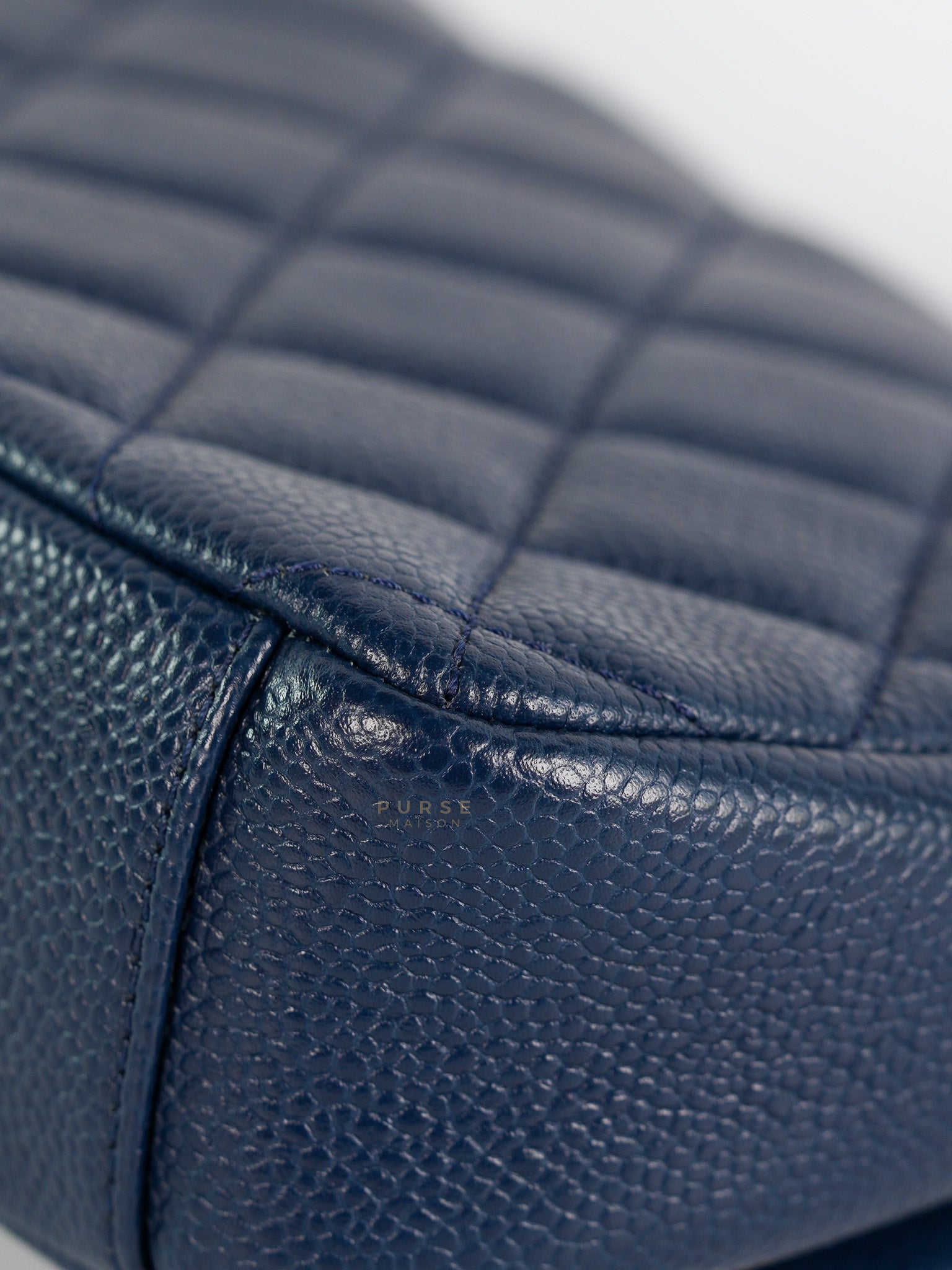 Chain Soul Flap in Navy Blue Caviar Leather and Aged Gold Hardware (Microchip) | Purse Maison Luxury Bags Shop