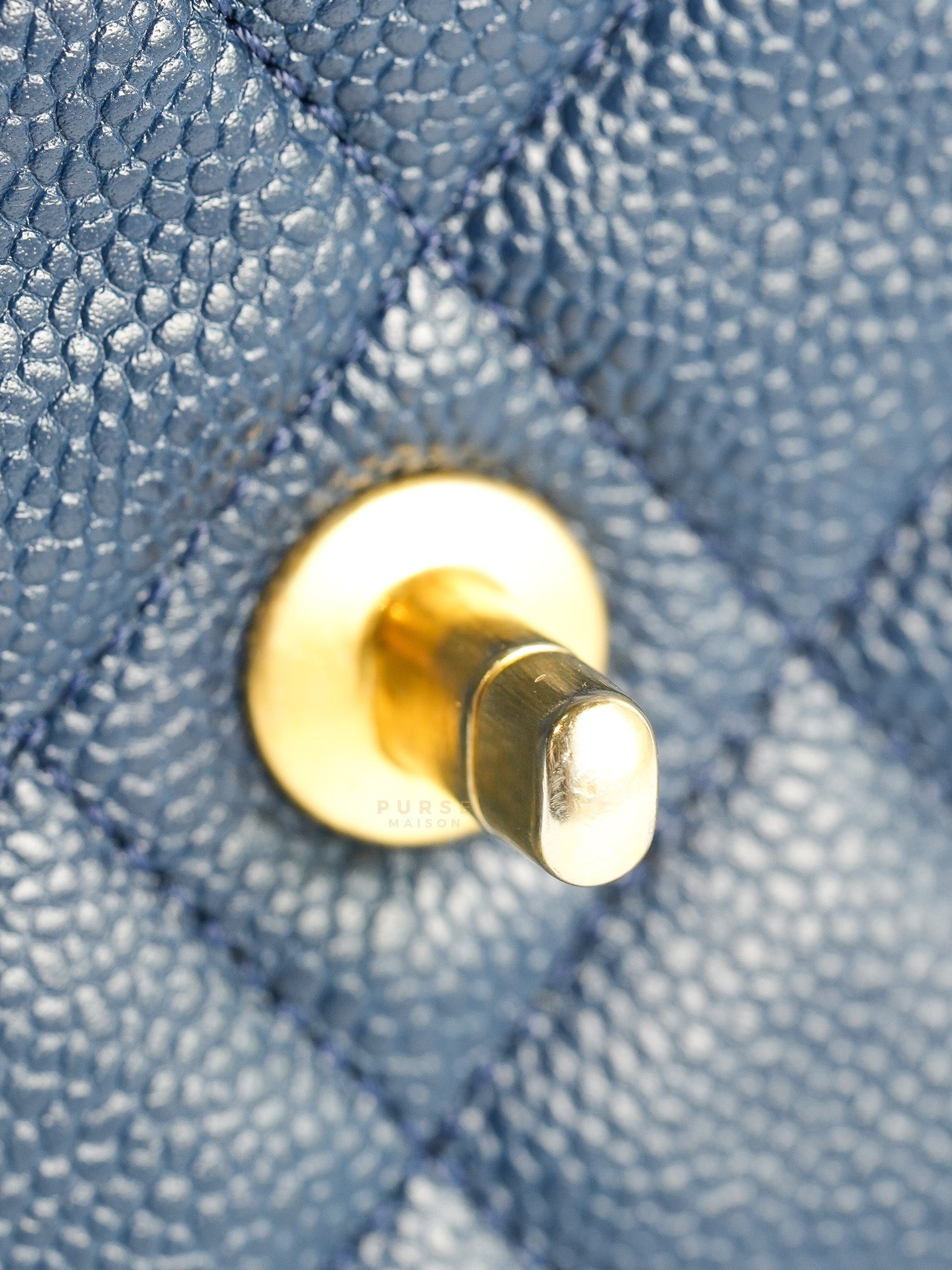Chain Soul Flap in Navy Blue Caviar Leather and Aged Gold Hardware (Microchip) | Purse Maison Luxury Bags Shop