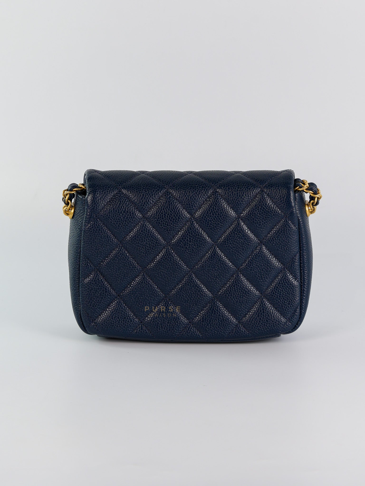 Chain Soul Flap in Navy Blue Caviar Leather and Aged Gold Hardware (Microchip) | Purse Maison Luxury Bags Shop