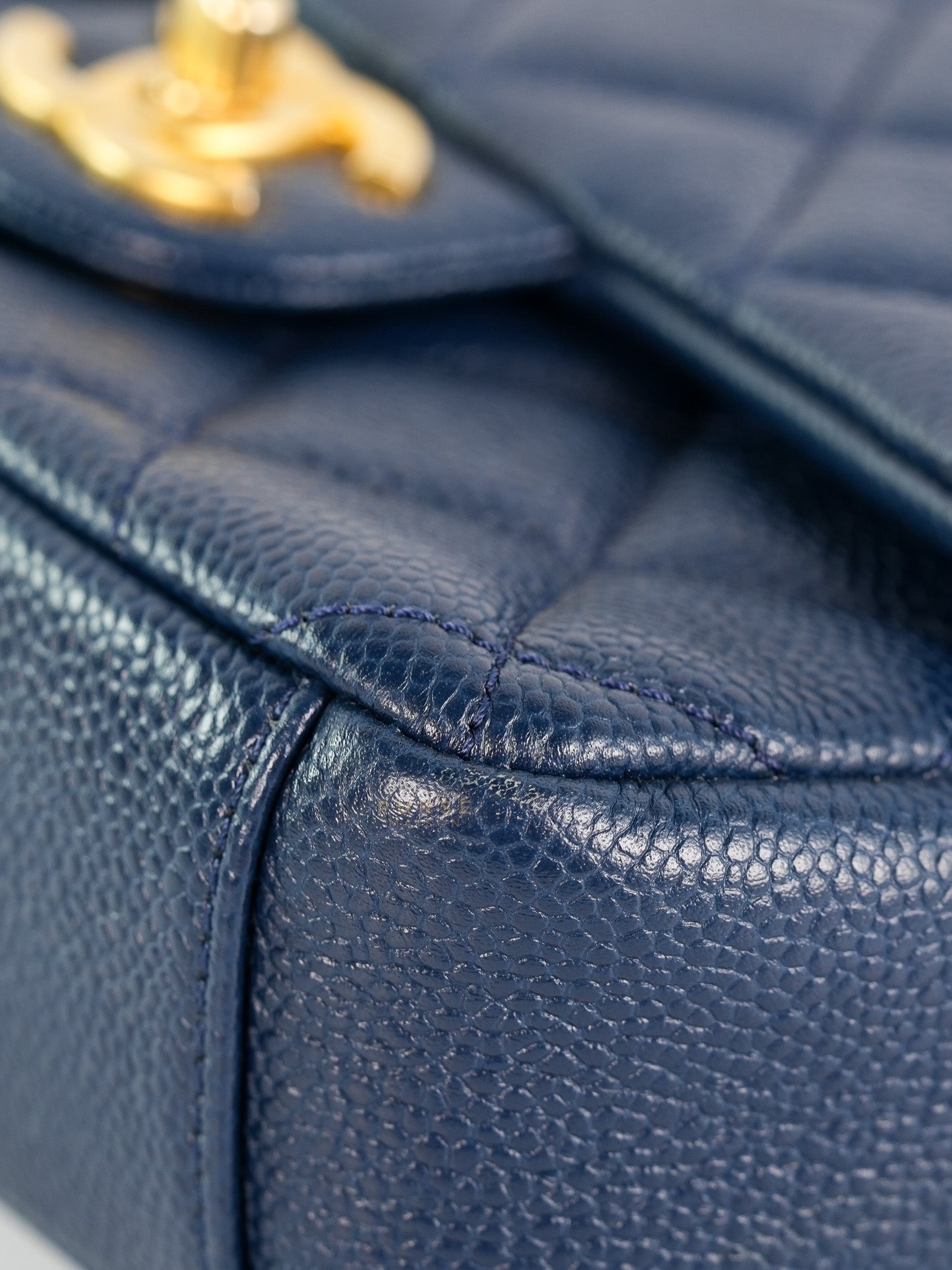 Chain Soul Flap in Navy Blue Caviar Leather and Aged Gold Hardware (Microchip) | Purse Maison Luxury Bags Shop