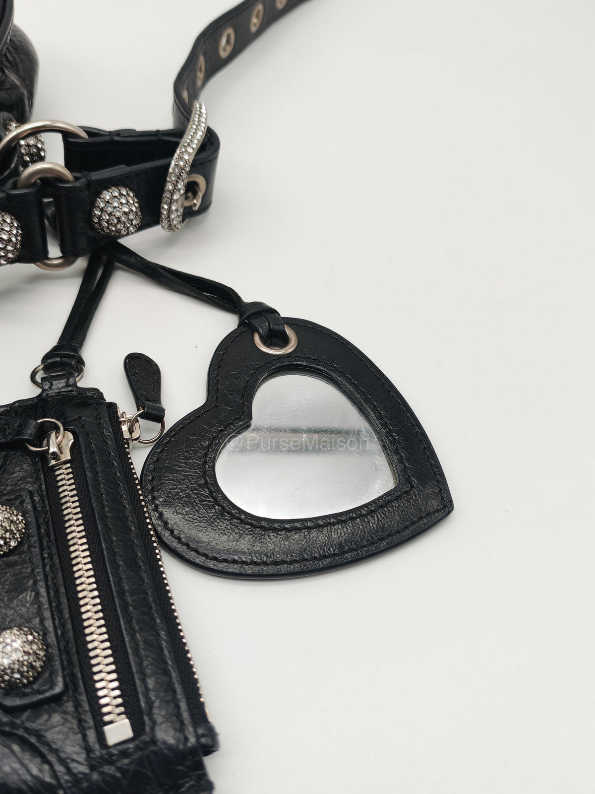 Balenciaga Le Cagole XS Shoulder Bag in Arena Lambskin Shoulder Bag with Rhinestones