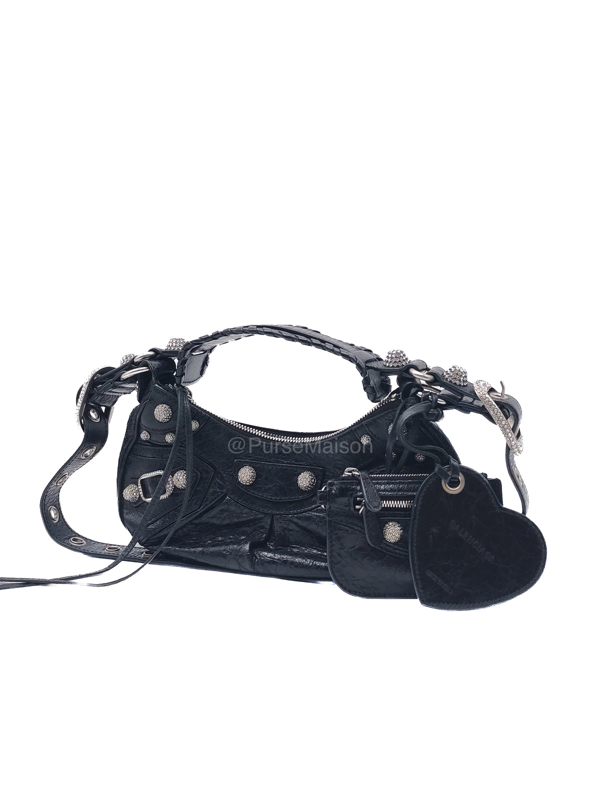 Balenciaga Le Cagole XS Shoulder Bag in Arena Lambskin Shoulder Bag with Rhinestones
