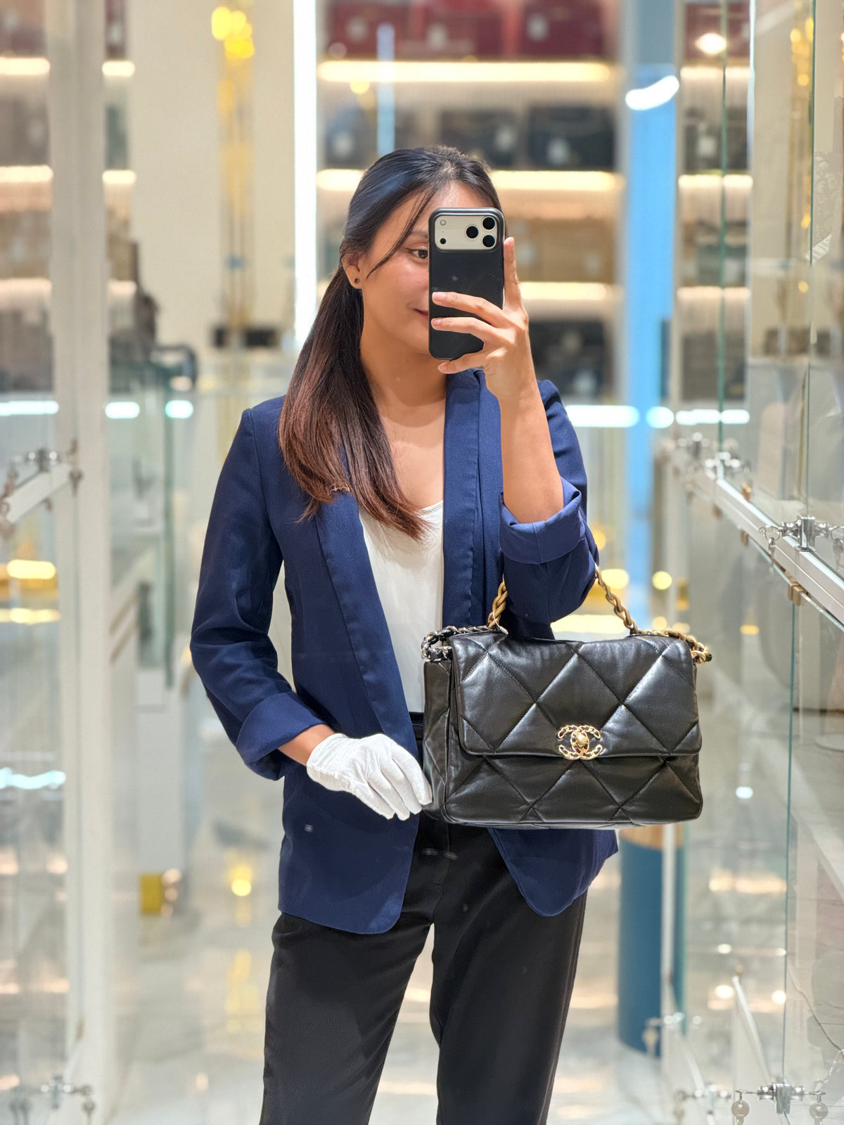 Chanel 19 Flap Bag Medium in Black Lambskin Leather Mix Hardware (Microchip) | Purse Maison Luxury Bags Shop