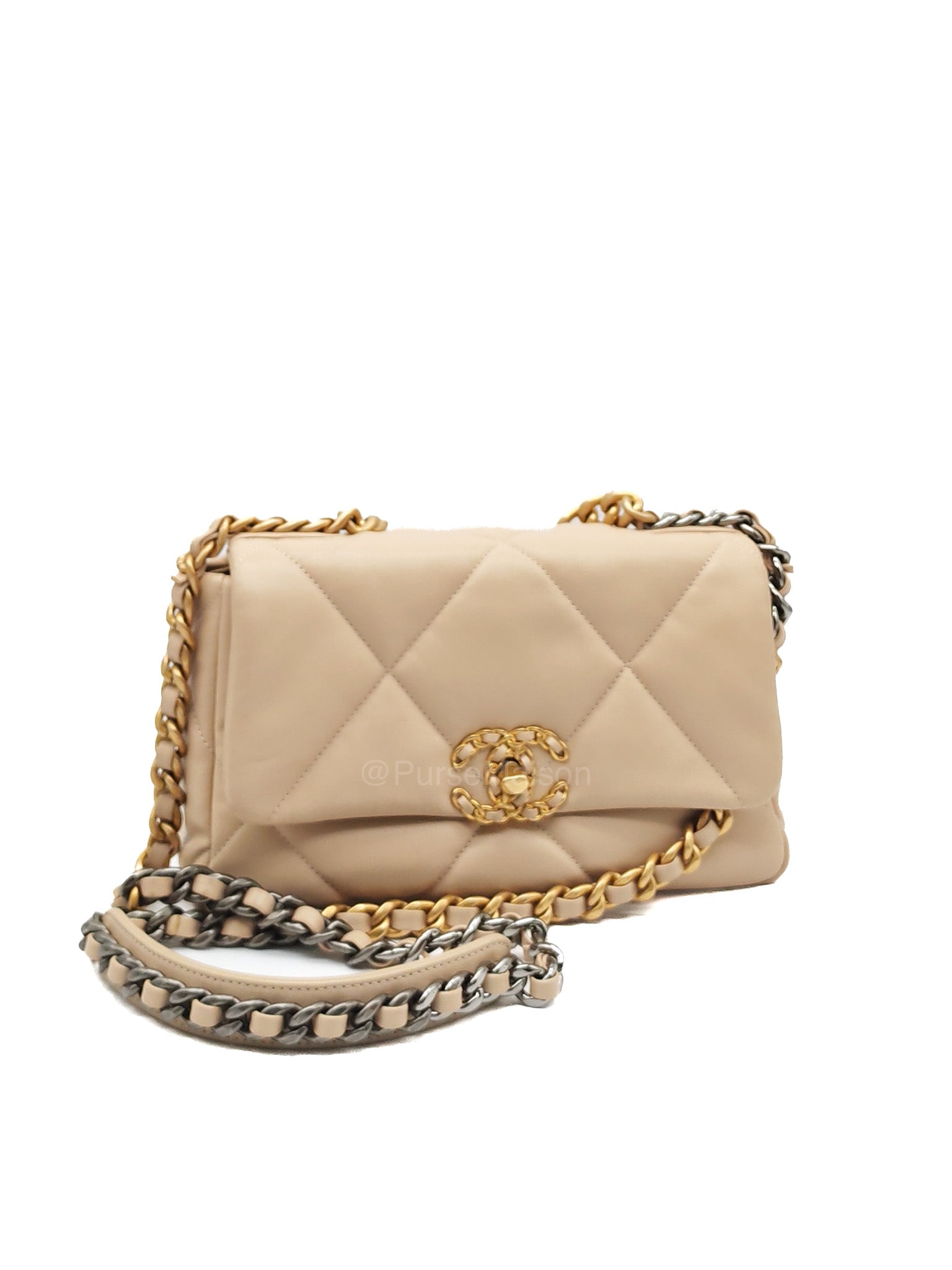 Chanel 19 Flap Bag Small in Beige Quilted Lambskin Leather and Mixed Hardware Microchip | Purse Maison Luxury Bags Shop