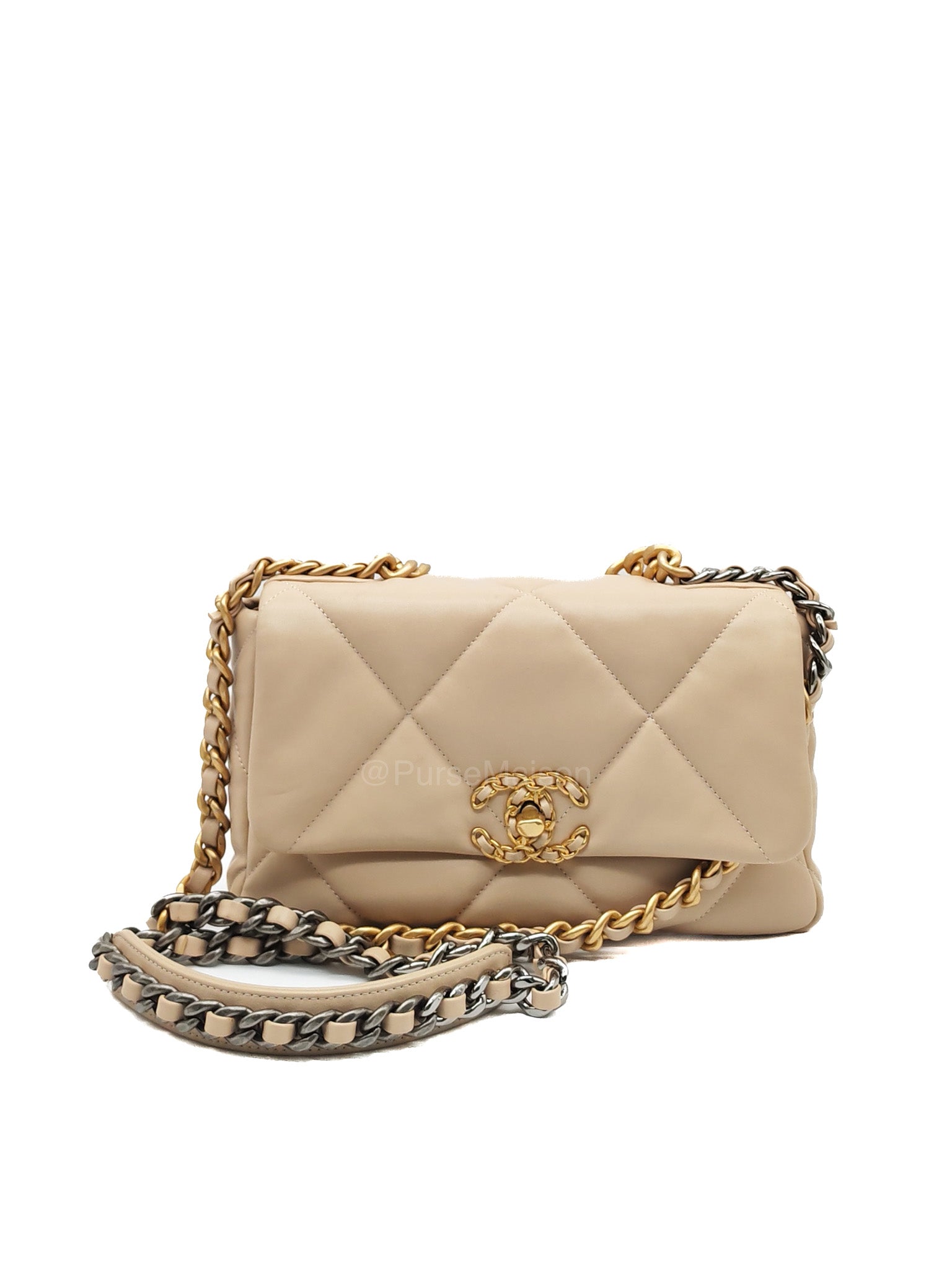 Chanel 19 Flap Bag Small in Beige Quilted Lambskin Leather and Mixed Hardware Microchip | Purse Maison Luxury Bags Shop
