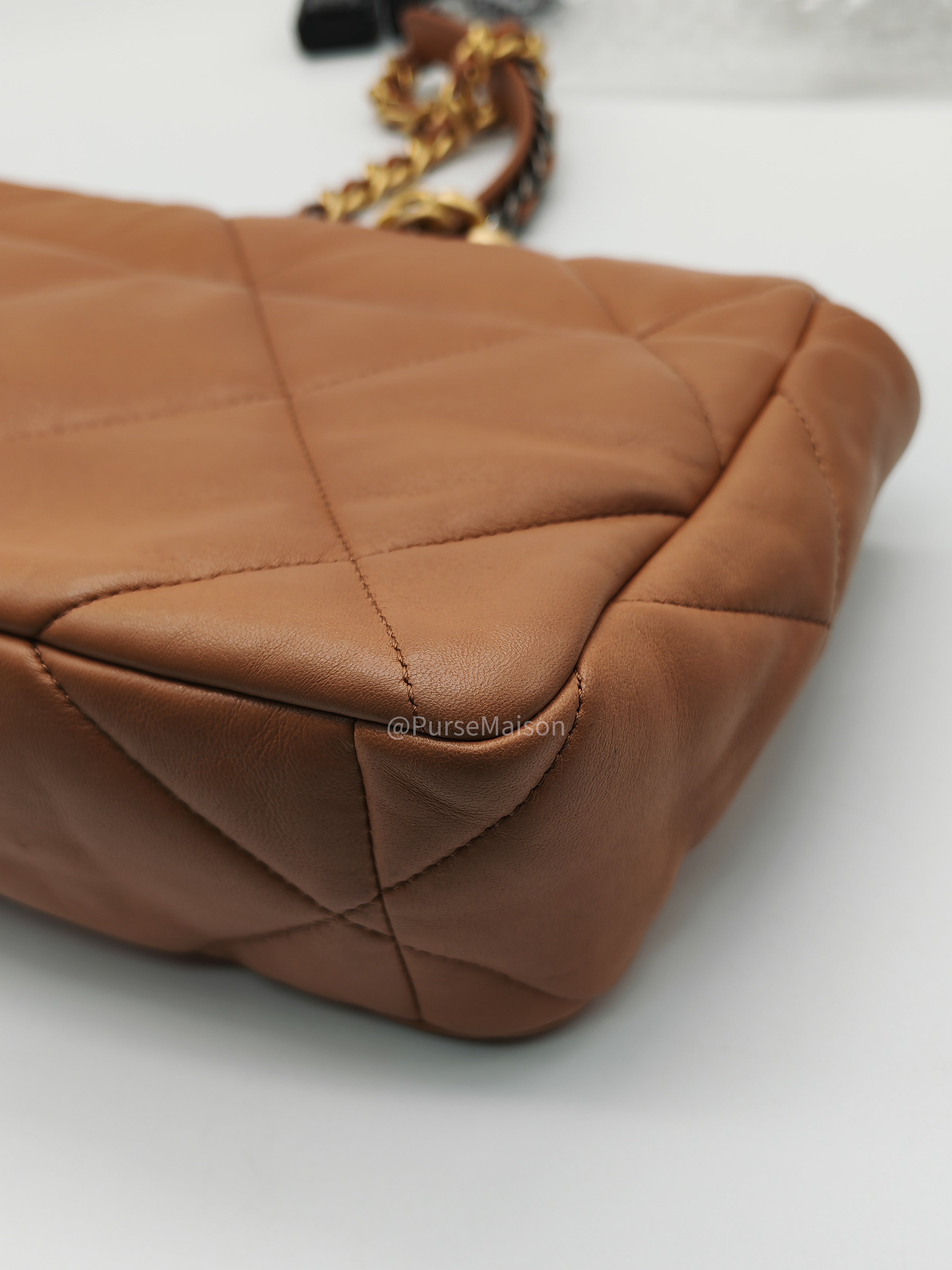 Chanel 19 Large in Caramel Quilted Lambskin Leather and Mixed Hardware Microchip | Purse Maison Luxury Bags Shop