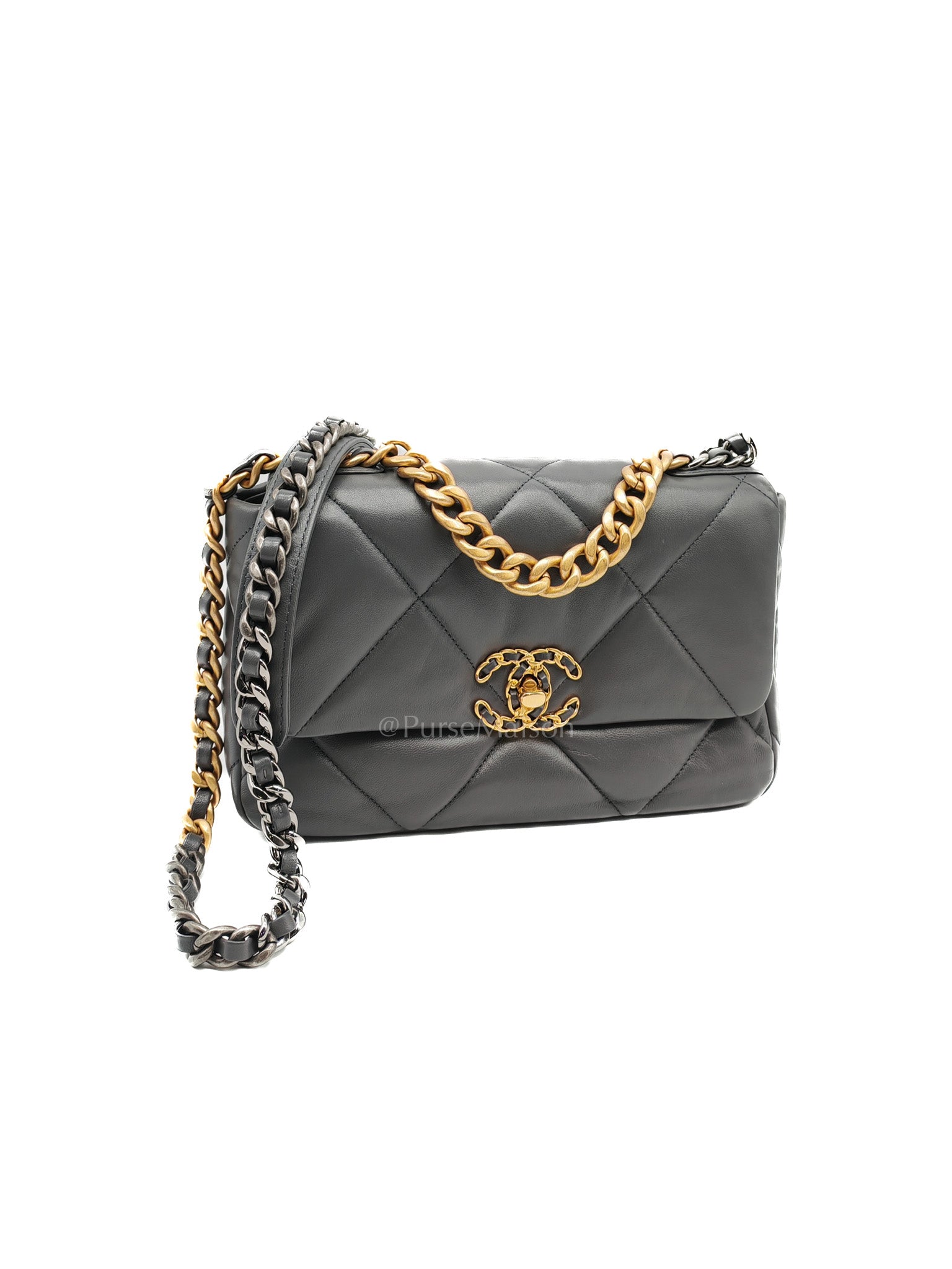 19 Medium in Gray Quilted Lambskin Leather & Mix Hardware Microchip | Purse Maison Luxury Bags Shop