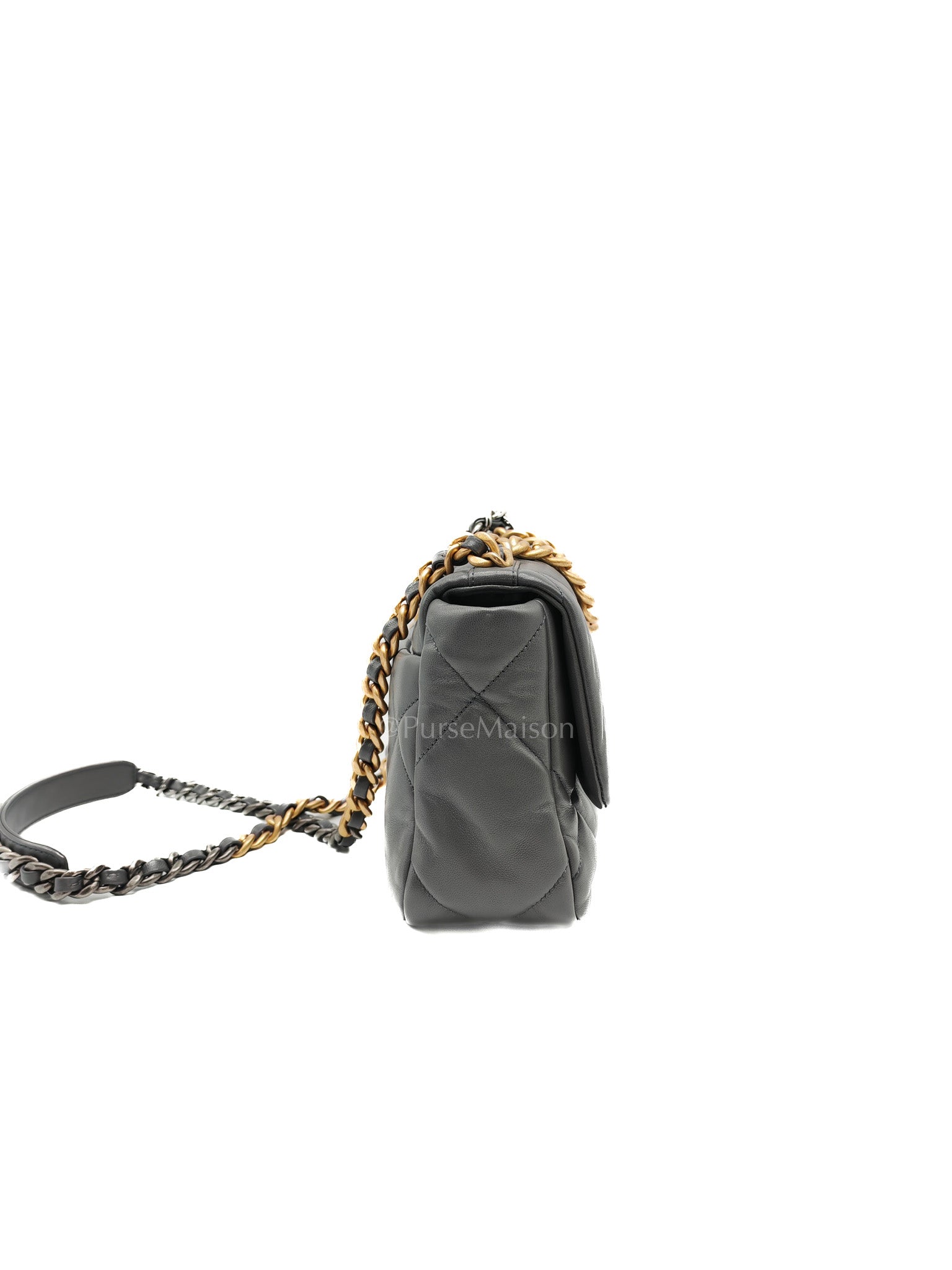 19 Medium in Gray Quilted Lambskin Leather & Mix Hardware Microchip | Purse Maison Luxury Bags Shop