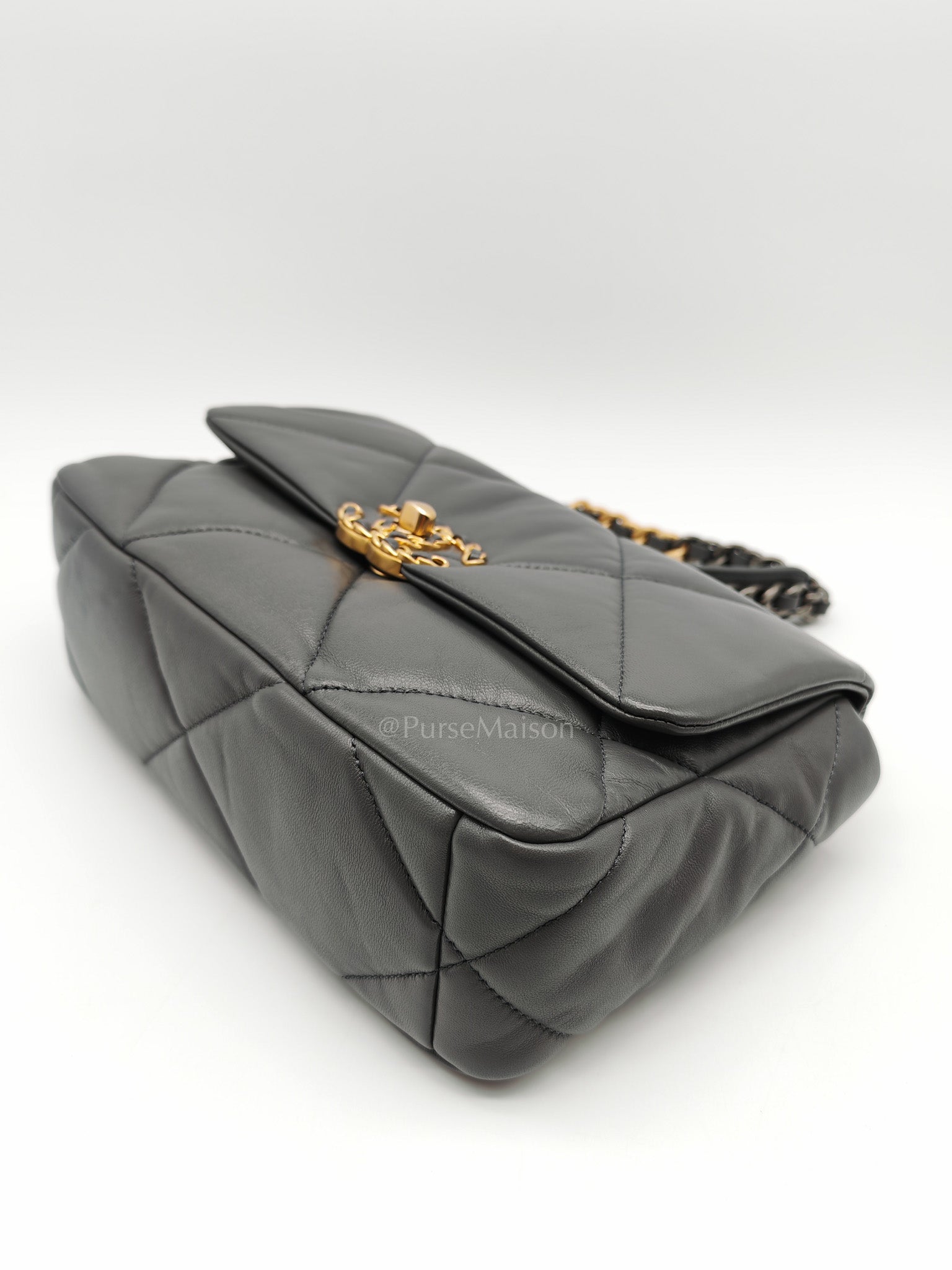19 Medium in Gray Quilted Lambskin Leather & Mix Hardware Microchip | Purse Maison Luxury Bags Shop