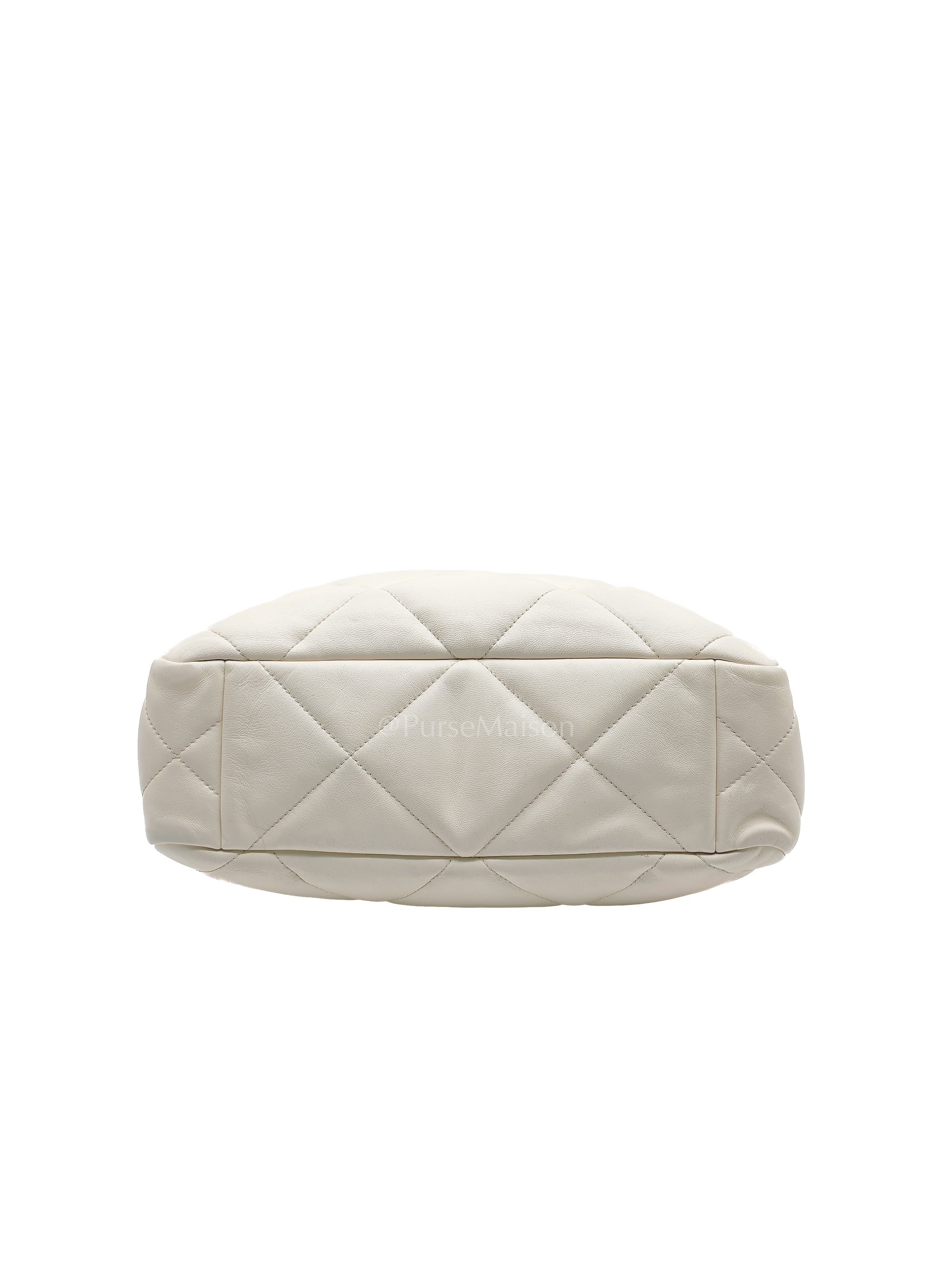 Chanel 19 Shopping Tote Bag in White Calfskin Leather & Mix Hardware (Microchip) | Purse Maison Luxury Bags Shop