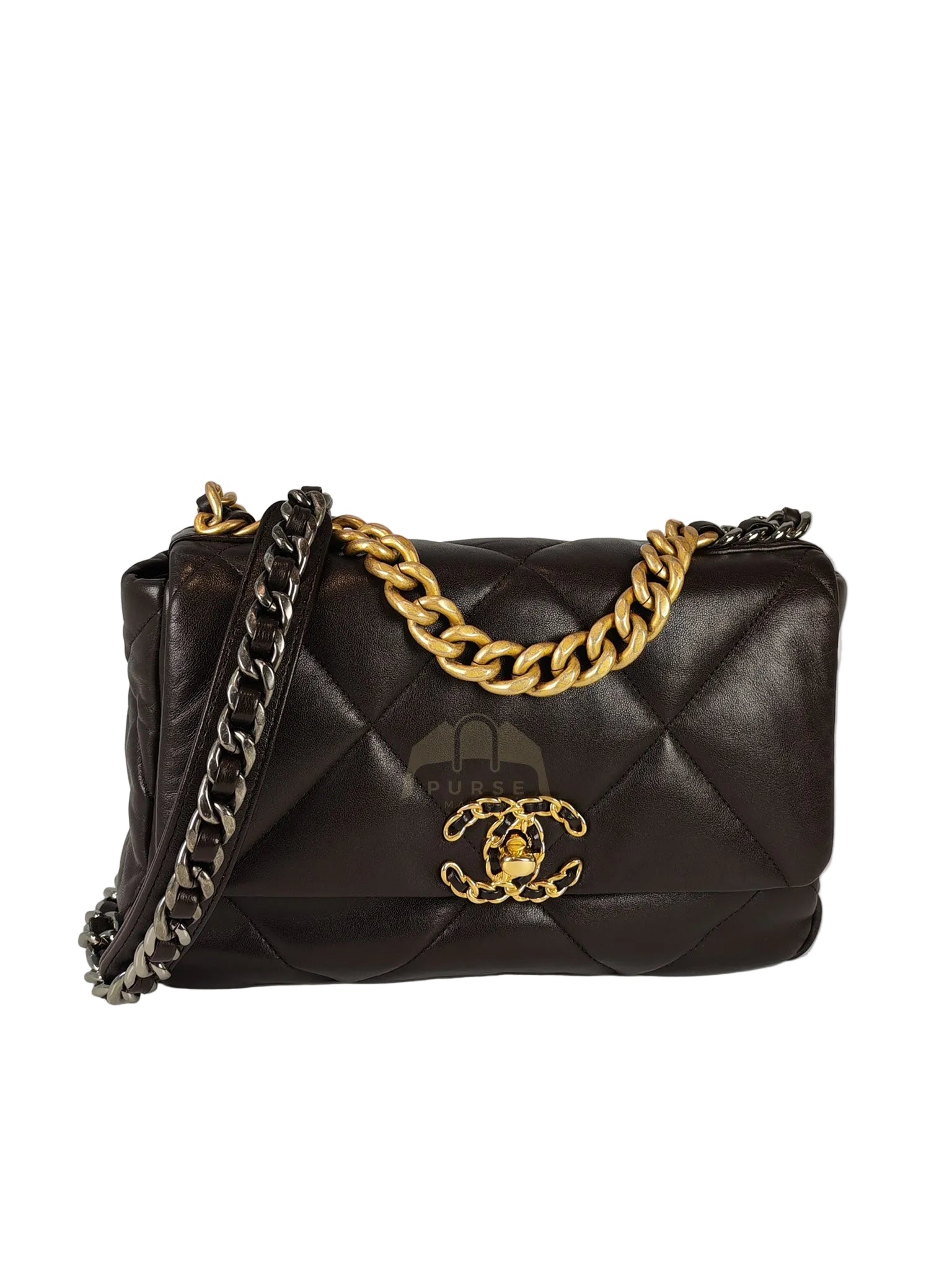 19 Small Flap Bag in Burgundy Brown Lambskin Leather & Mixed Hardware Microchip | Purse Maison Luxury Bags Shop