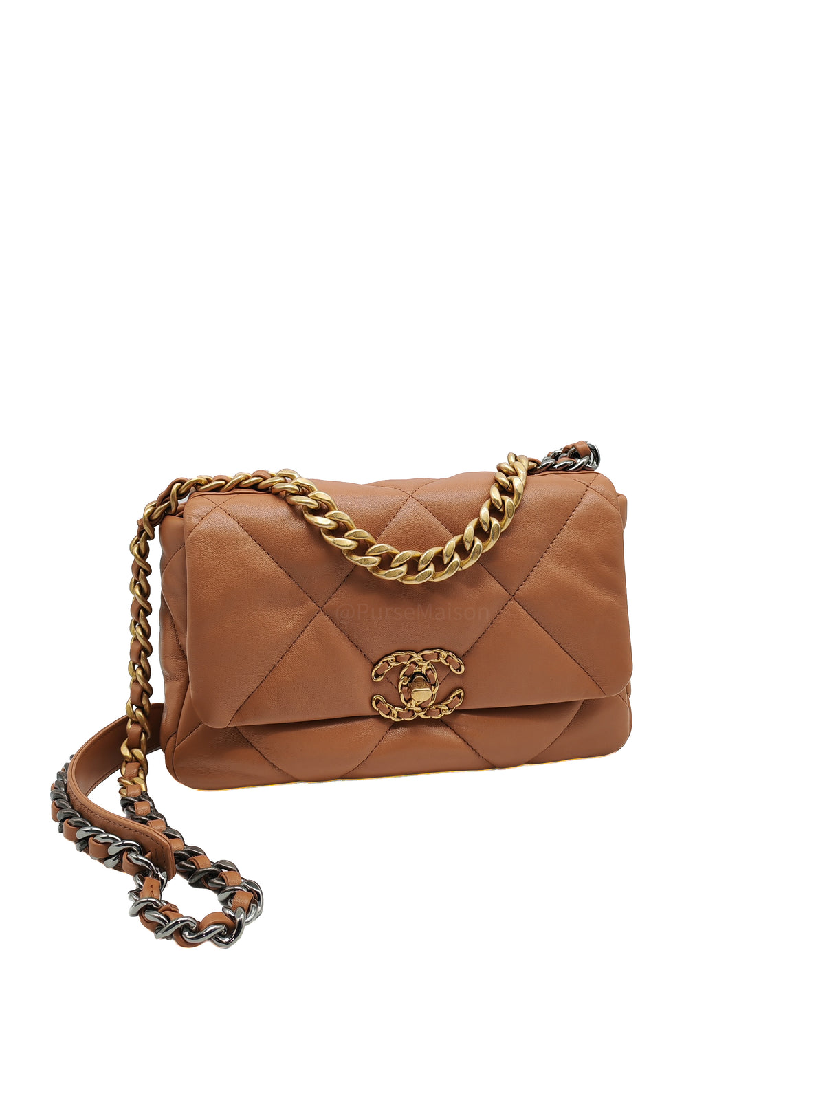 Chanel 19 Small Flap Bag in Caramel Quilted Lambskin Leather and Mixed Hardware Microchip (UP****GL) | Purse Maison Luxury Bags Shop